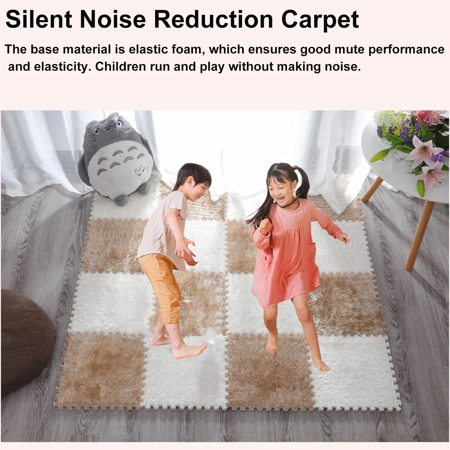 Splice Interlocking Carpet Interlocking Tappetino Antiscivolo in Schiuma di Peluche, 12 Pezzi, Tappeto da Arrampicata Quadrato, tappeti Quadrati in Schiuma di Peluche,Gray+White-One Size