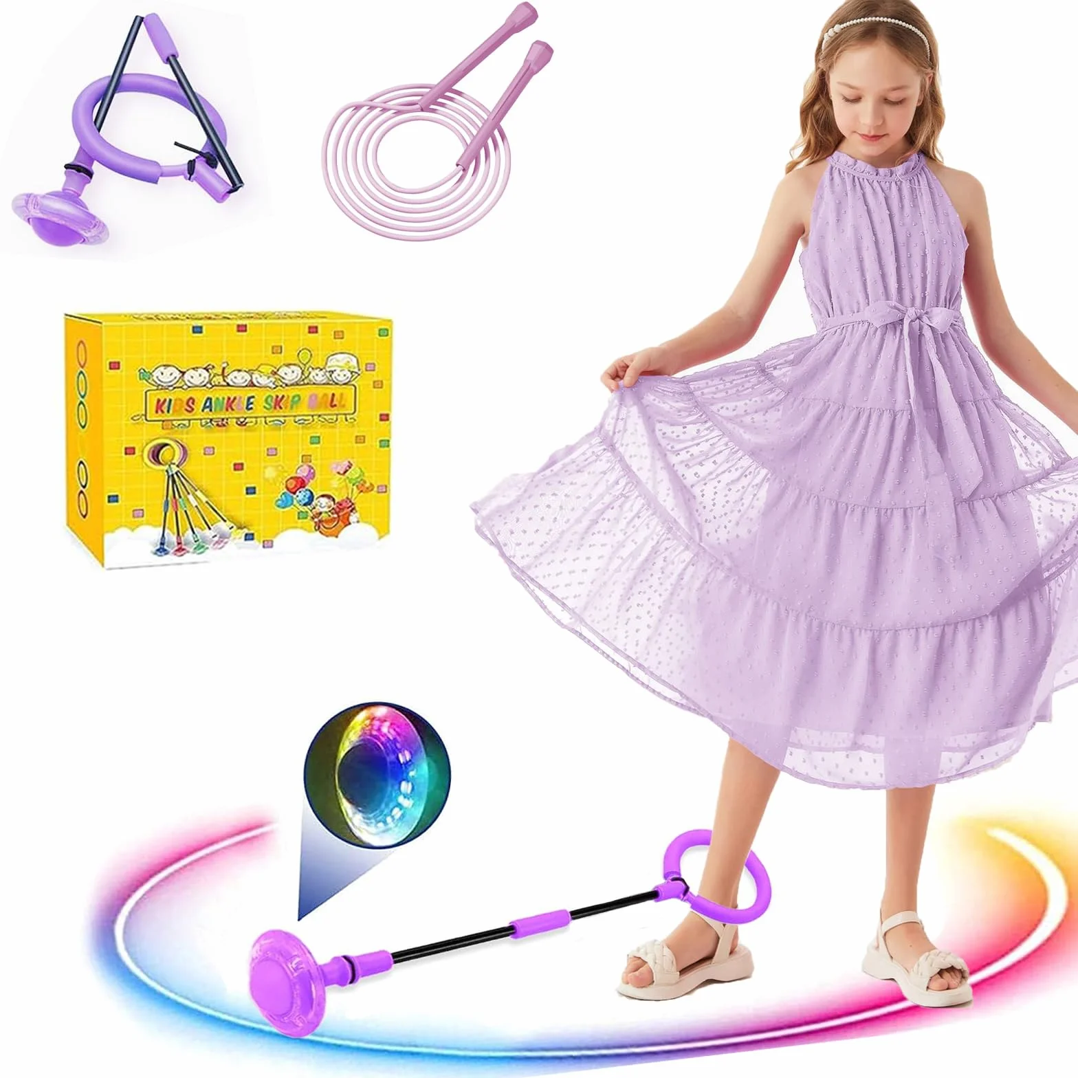 Q-WOOFF Jumping Ball and Skipping Rope, giocattolo all'aperto per bambini dai 5 ai 12 anni, regalo per ragazze dai 5 ai 12 anni, regalo per ragazzi, esercizio fisico, giochi di salto