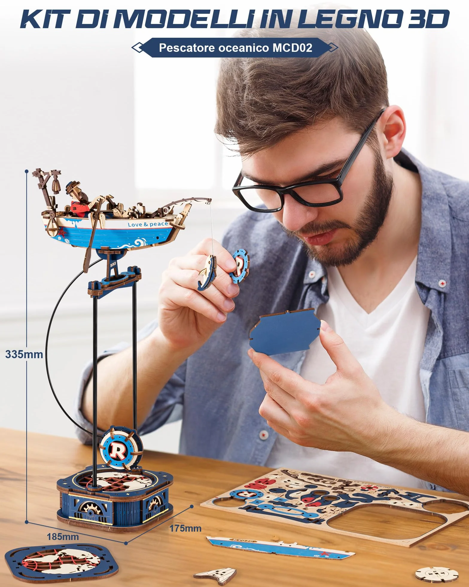 ROKR 3D Puzzle in Legno Barca, Modellismo da costruire Adulti Pescatore Oceanico, Oscillazione Gravitazionale Decorazione, Regali per adulti e bambini, Ocean Fisher MCD02
