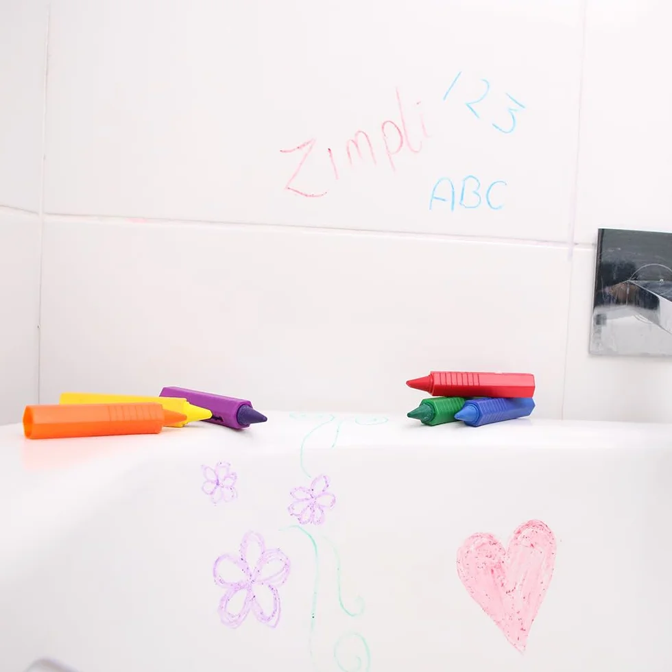 ZIMPLI - 6 Grandi Pastelli da Bagno, Pennarelli Lavabili e Colorati per Bambini, Giocattolo Creativo per la Doccia Senza Sporco, Divertimento in Vasca Facile da Pulire