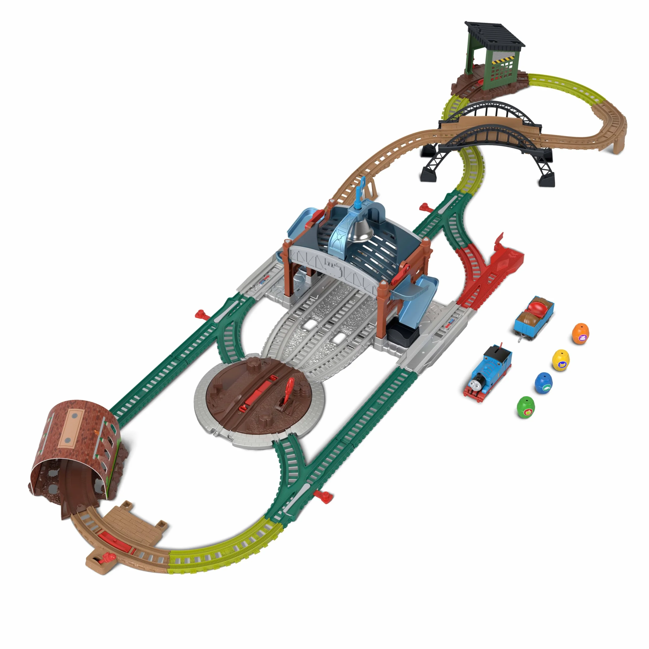 Thomas & Friends - Centro di Consegna Barili, set con locomotiva Thomas motorizzata a pile e vagone merci, pista lunga 5+ metri e barili inclusi, giocattolo per bambini, 3+ anni, JGY30