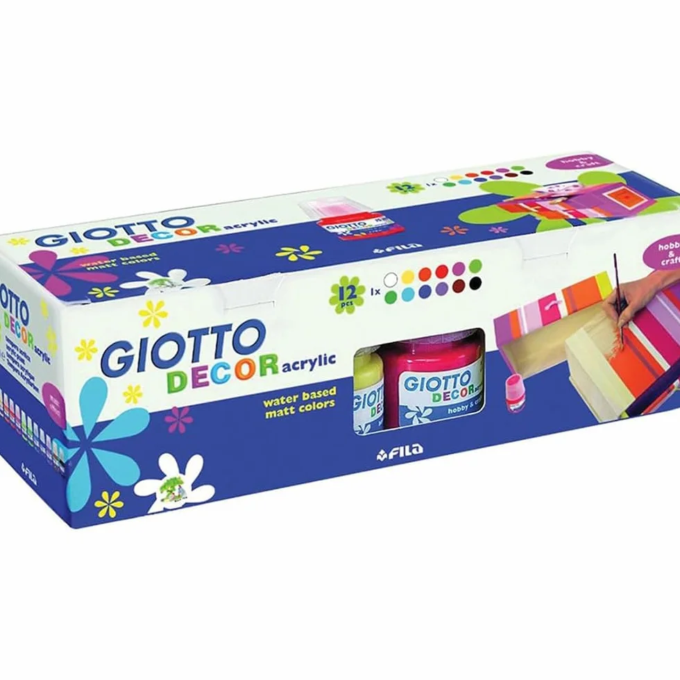 Giotto 530600 Confezione 12 Flaconi Decor Acrylic, 12 x 25ml