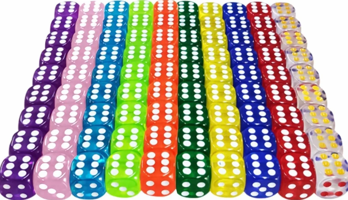 100 Pezzi Dadi da Gioco in Acrilico 10 Traslucido Colori, 16 mm Esaedro Dadi per enzi, Farkle, Yahtzee, Bunco or Insegnare i Matematici