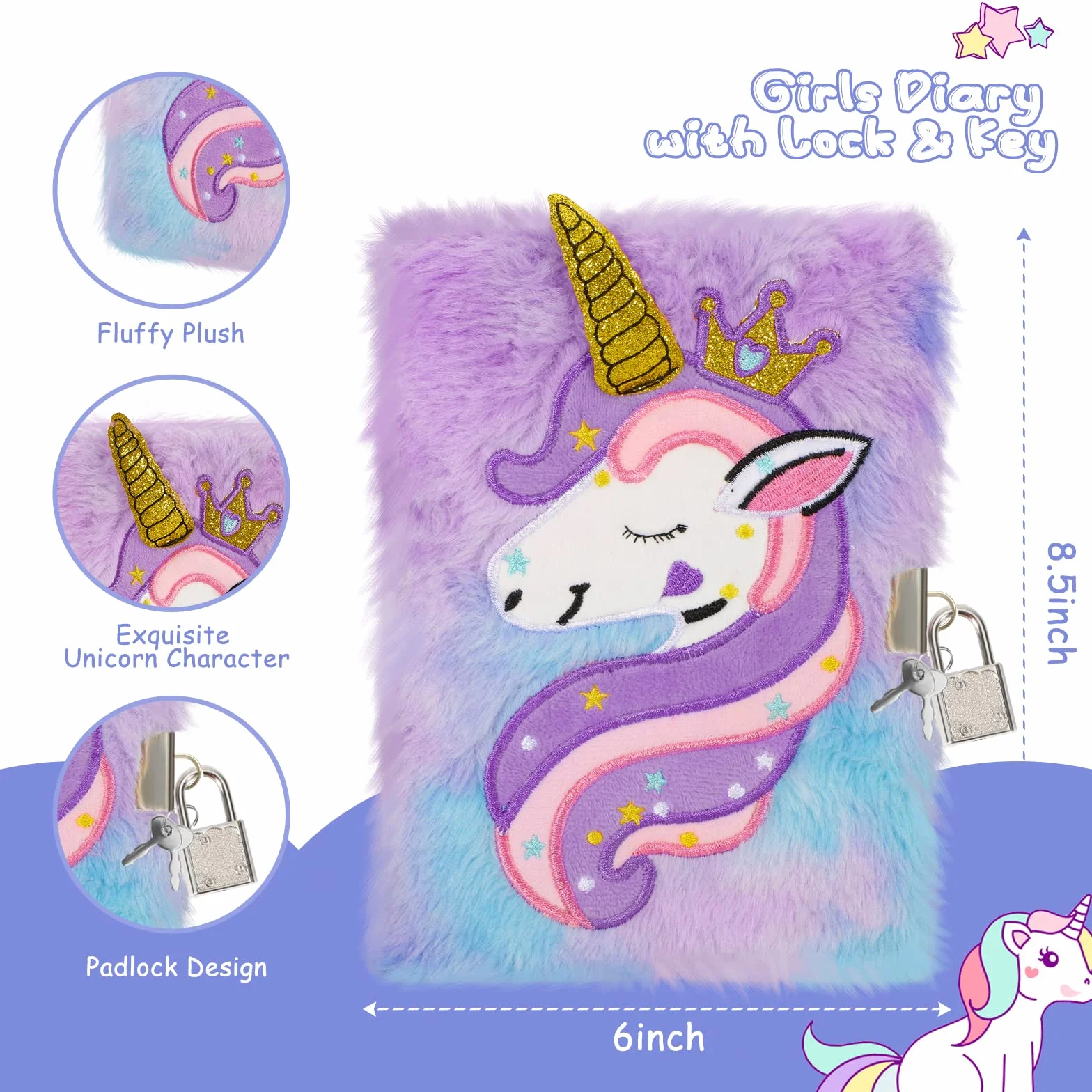 Diario Segreto Bambina con Lucchetto e Chiave, 11PCS Set Cancelleria Peluche, 160 Pagine A5 Quaderno Privato, Taccuino Unicorno Regalo Ragazza 7-10 Anni