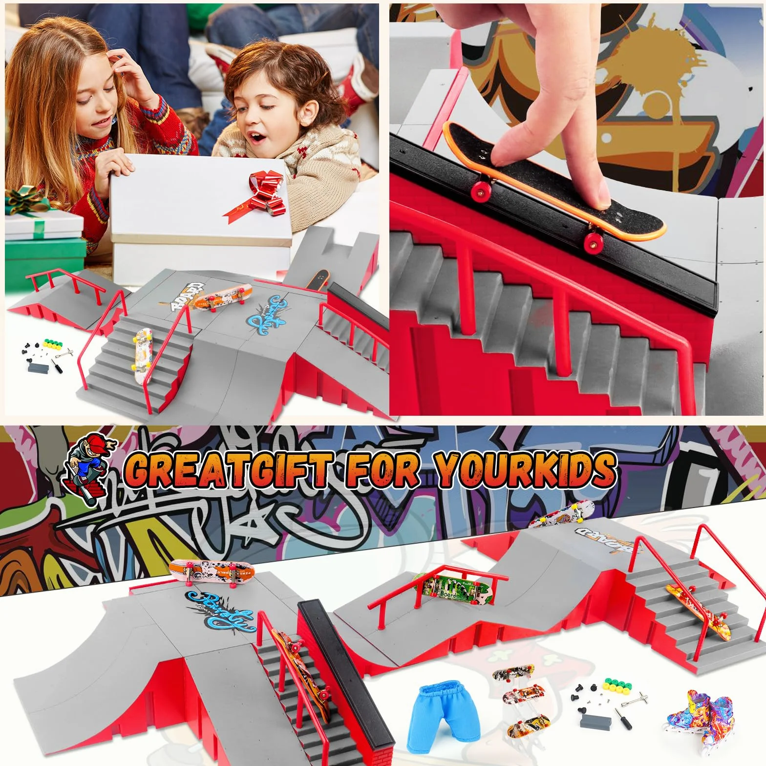 CS COSDDI Mini Finger Skateboard Ramp Set di accessori, Fingerboard Skate Park Ramp, DIY Assembly Mini Finger Skateboard Ultimate Park Set Rampe per bambini formazione regalo di compleanno