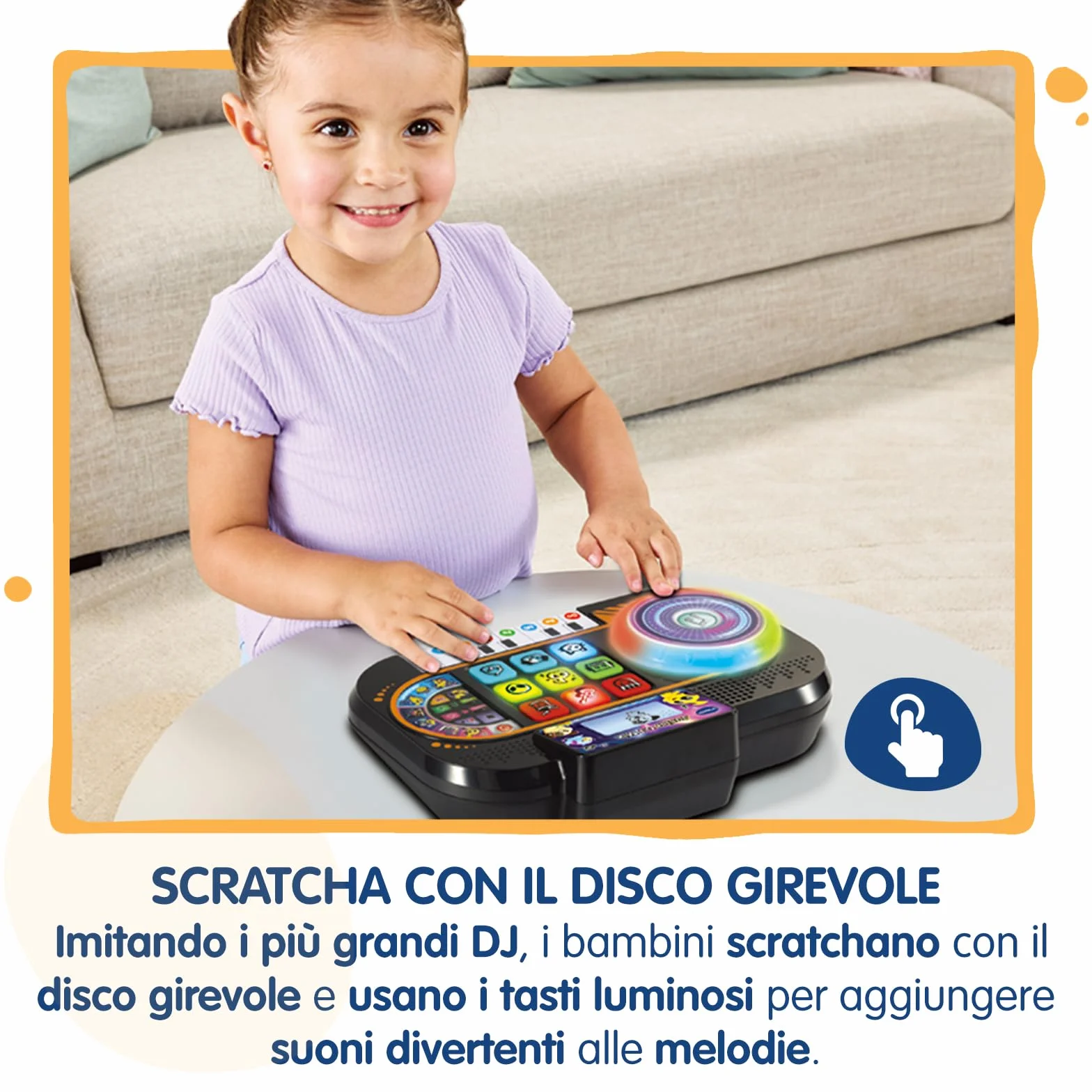 VTech Junior DJ Mix, Console da DJ per Bambini, Pulsante Registrazione, DJ Mix da Bambini con Tasti del Pianoforte, Schermo LCD e Piatto con Disco Luminoso, Lingua Italiana, Batterie Incluse, 3-7 Anni