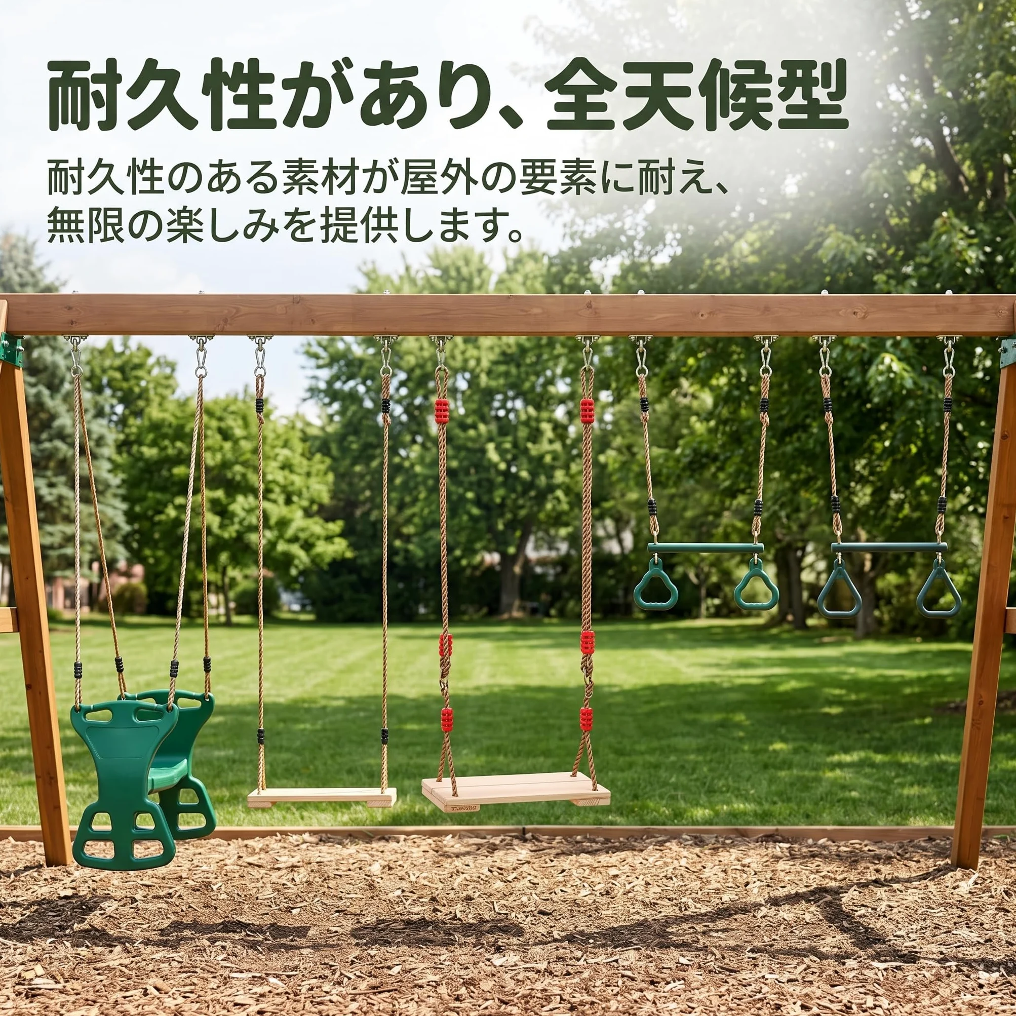 Altalena da Giardino per Bambini in Legno e Plastica, per Uso Interno ed Esterno, con Gancio di, Anello da ginnastica multifunzionale collegato