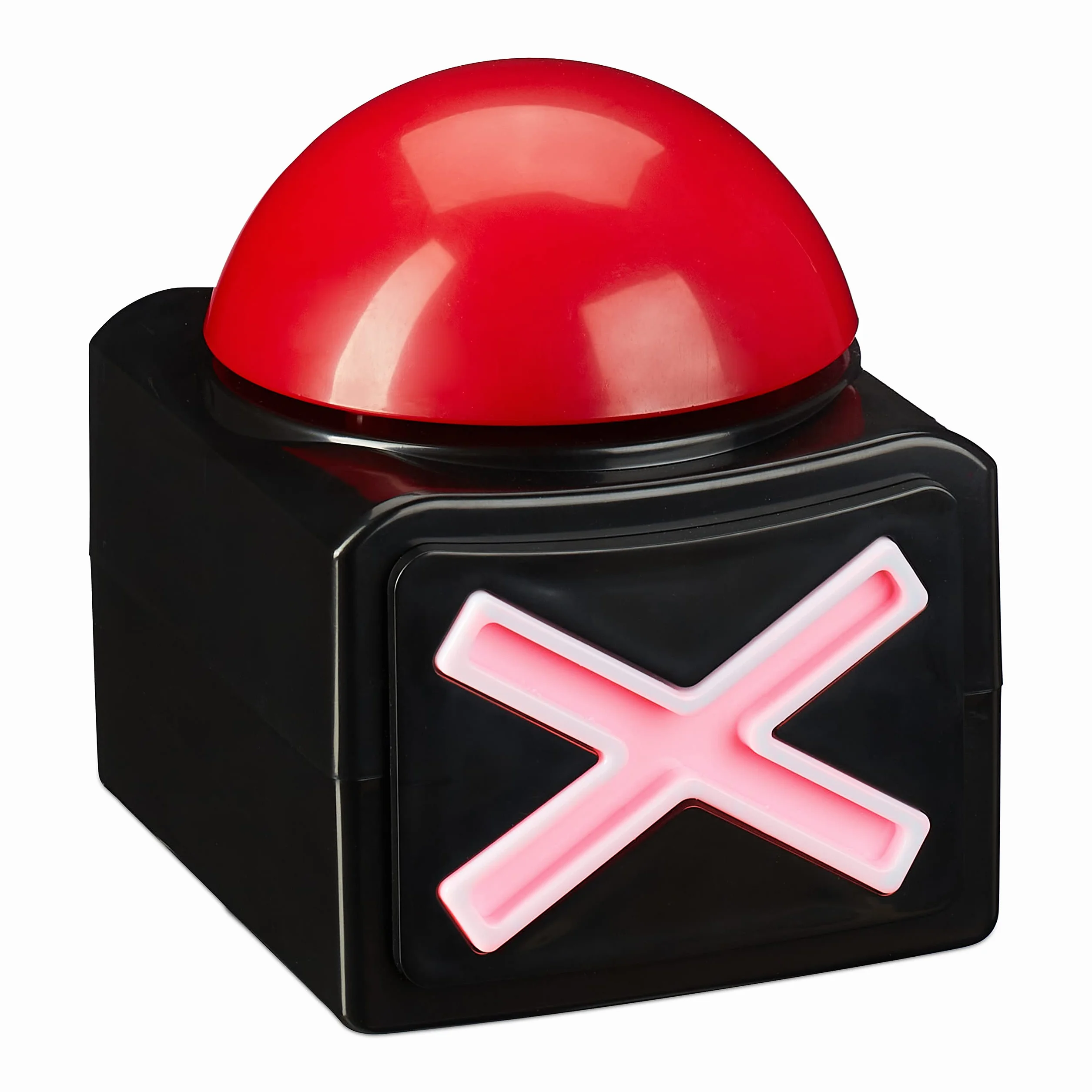 Relaxdays Bottone Buzzer con Suoni & Luci, Accessorio per Serate di Gioco, Party, Quiz, Società, Plastica, Rosso Nero