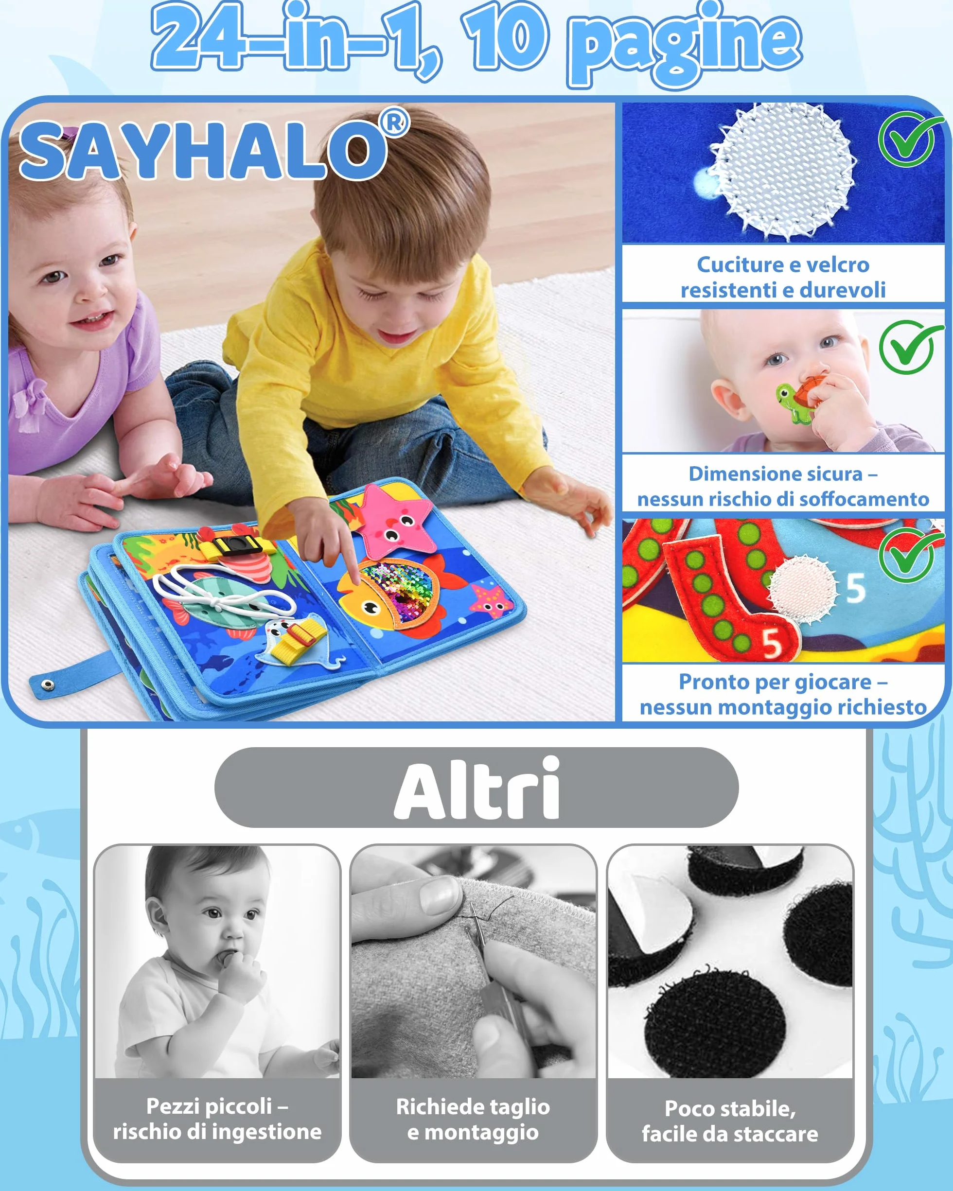 Busy Board Montessori Libro Interattivo 1-3 Anno - Giochi Montessori Sensoriale Educativo Valigetta Regalo Bimbo