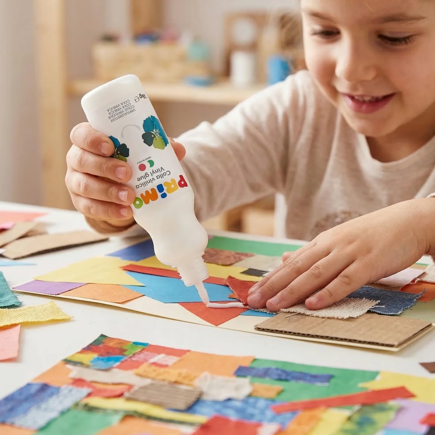 PRIMO - Colla Vinilica Bianca con Beccuccio di Precisione per Cartoleria e Lavoretti Creativi, 32 Colle da 80gr Alto Potere Adesivo per Superfici Lisce, Porose e Lucide, Découpage, Materiale Didattico