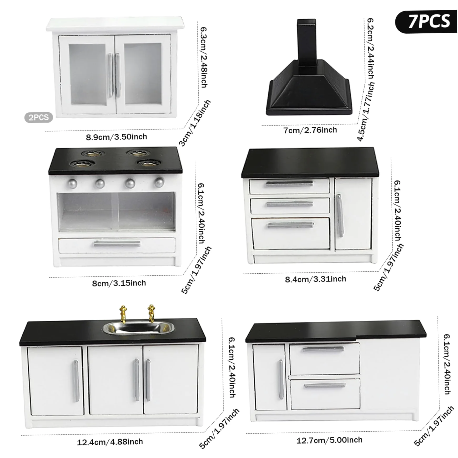 Set da cucina per casa delle bambole in legno, mobili in miniatura 7 pezzi scala 1:12, accessori di simulazione per scene di decorazioni per case delle bambole