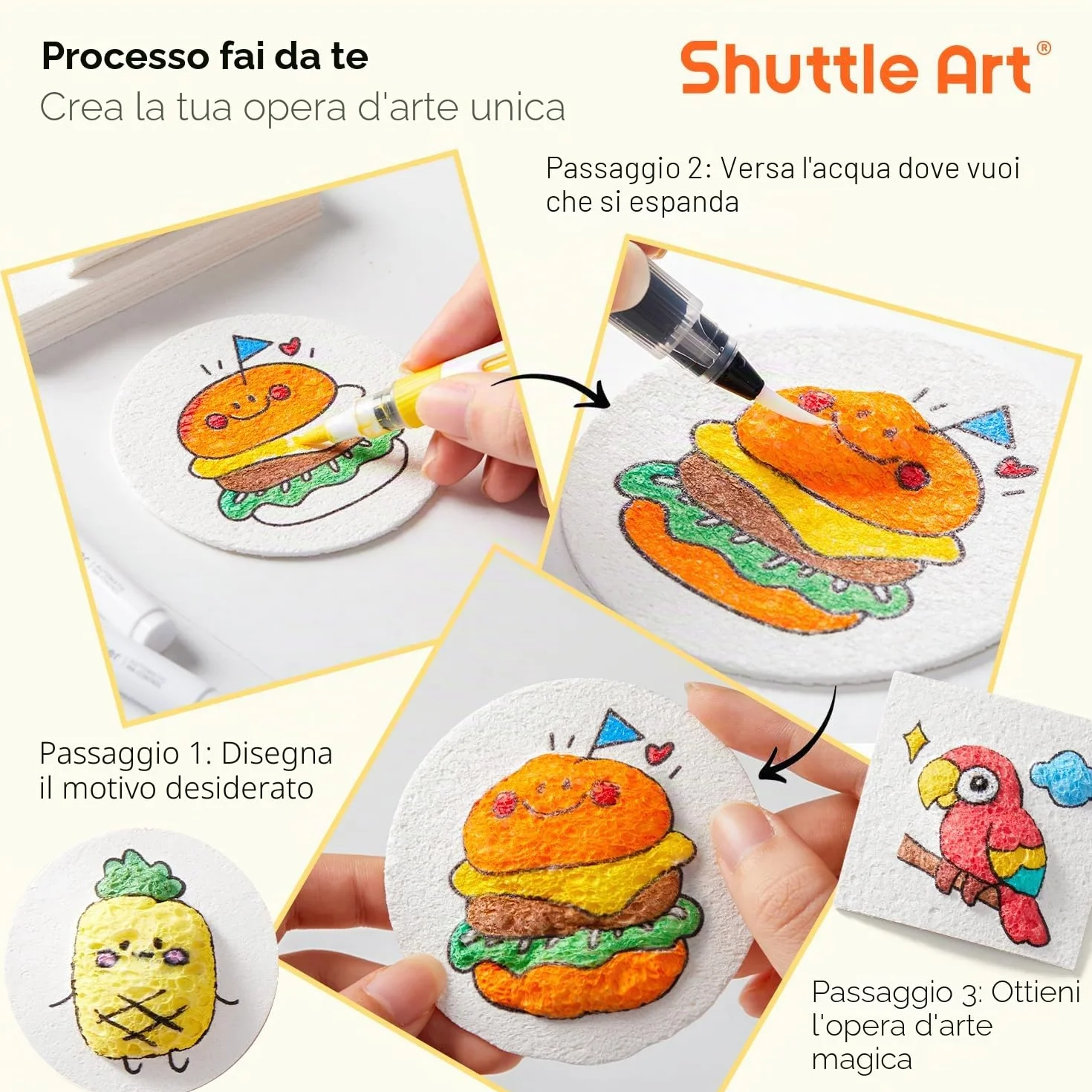 Shuttle Art Kit Pittura Magica Gonfiabile 66 Pezzi 3D con Spugna Texture 60 Fogli Carta Spugna
