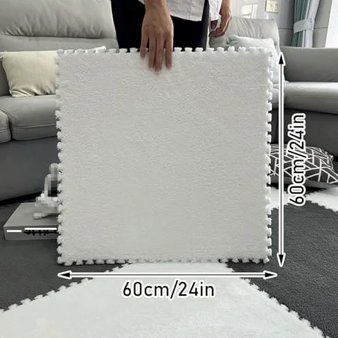 Tappetino Puzzle Quadrato, Morbido Peluche, in Schiuma, 4 Pezzi, 24x24 Pollici, Tappetino da Gioco ad Incastro Quadrato, Tappeto per Bambini, Comodo Tappeto per Camera da Letto e Soggiorno,