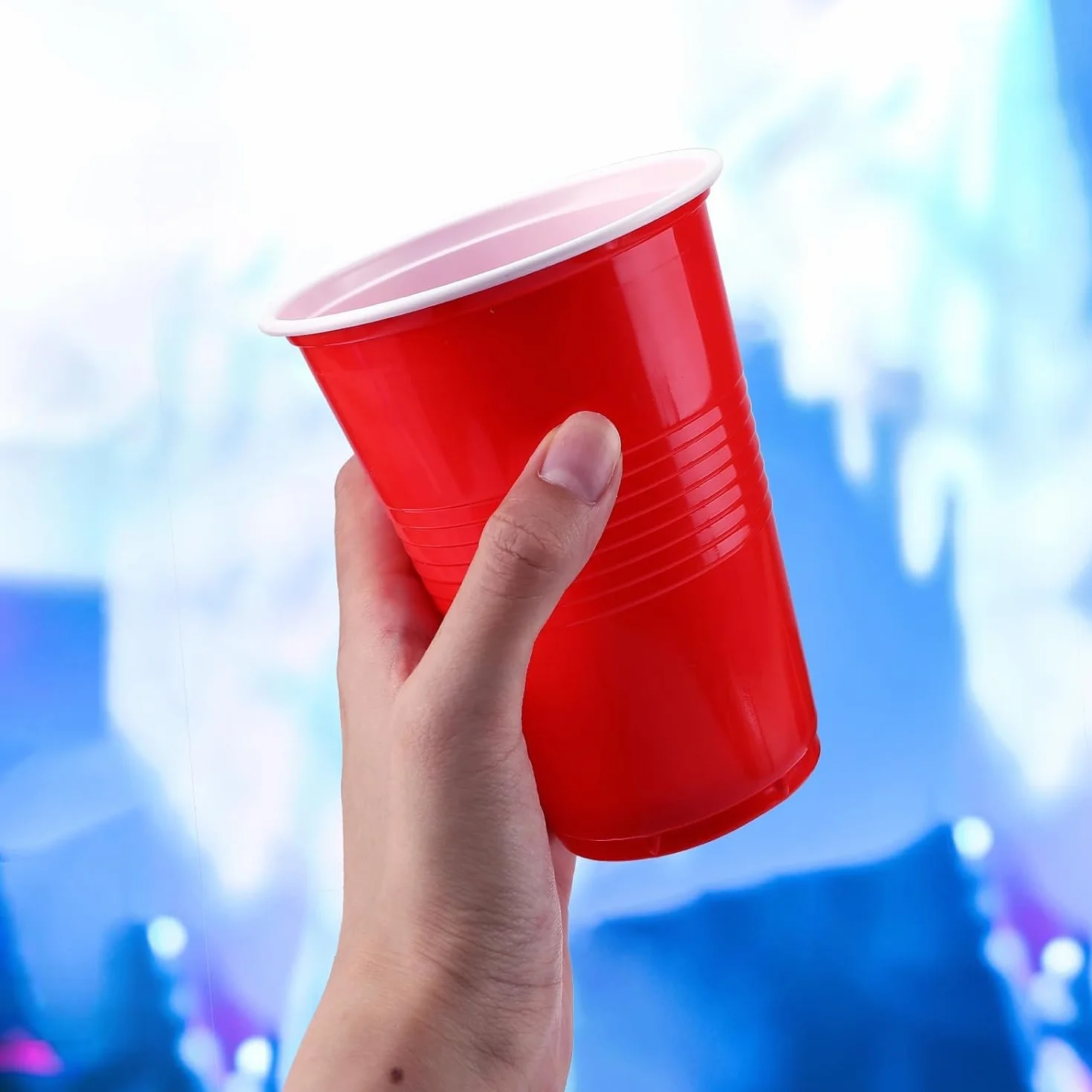 Beer Pong, 100 Bicchieri Beer Pong e 12 Palline da P ing Pong, Bicchiere di Plastica, 500ML Giochi Alcolici, per Adulti Festa di Compleanno di Natale