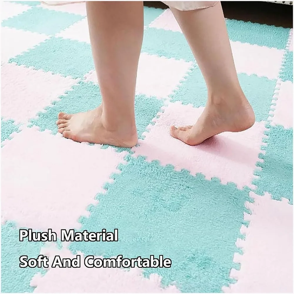 10 tappeti puzzle in schiuma morbida, per camera da letto, cameretta o sala giochi, tappetini pelosi facili da pulire (blu navy e celeste)