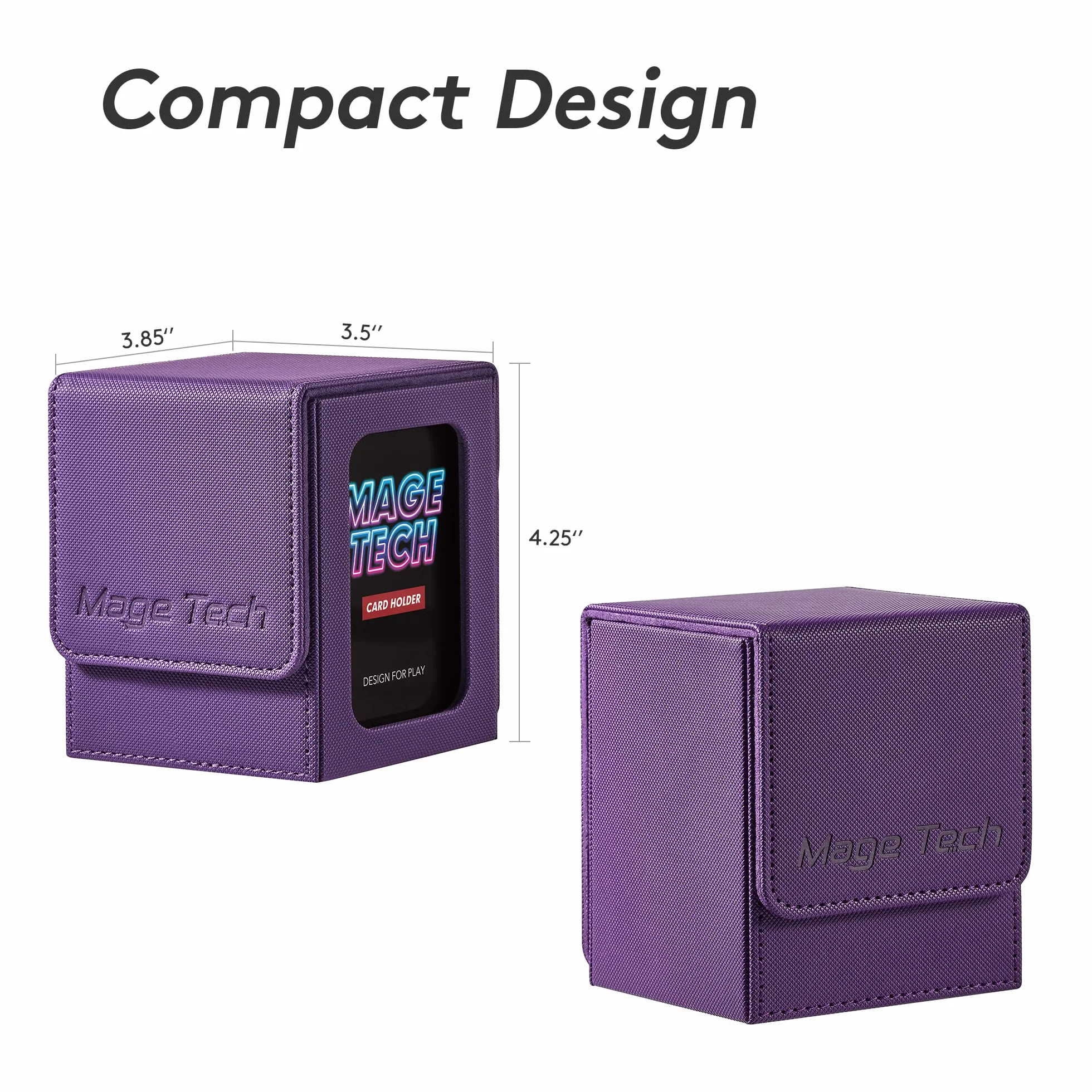 Mage Tech Commander Deck Box Lite - Display per Carte con Mini Porta a Scatto e Copertura Rimovibile, Adatto a Oltre 100 Carte a Manica Singola, Ideale per MTG, PTCG, OPCG, SWU e Altro (Viola)