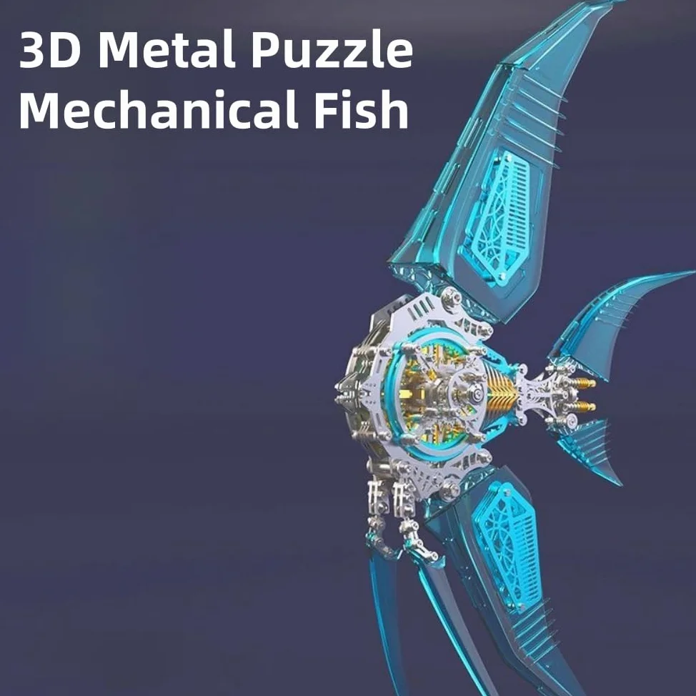 Generico Puzzle 3D in Metallo Modello Pesce Pinne Assemblaggio Fai da Te Puzzle Steampunk 529 Pezzi Puzzle 3D Adulti Standard Edition - Blue