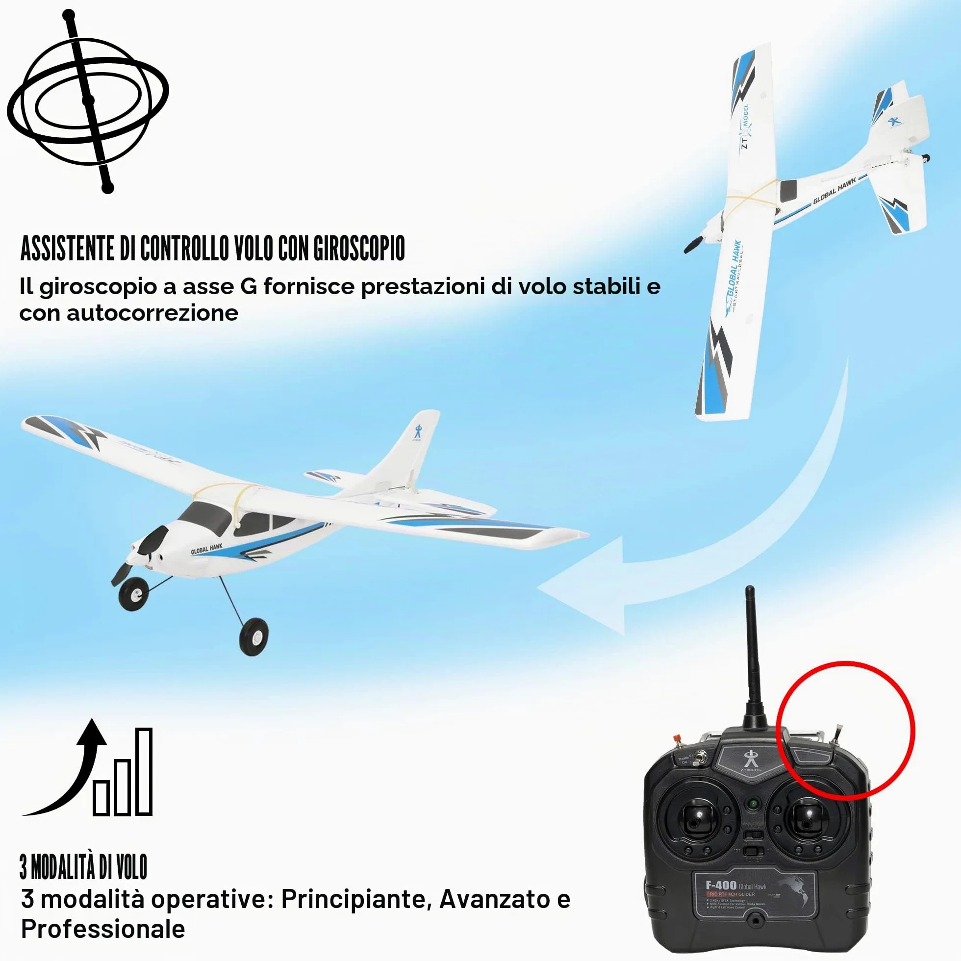 Global Hawk 2,4 GHz RC idrovolante Aereo azionamento telecomandato (rosso)-RTF