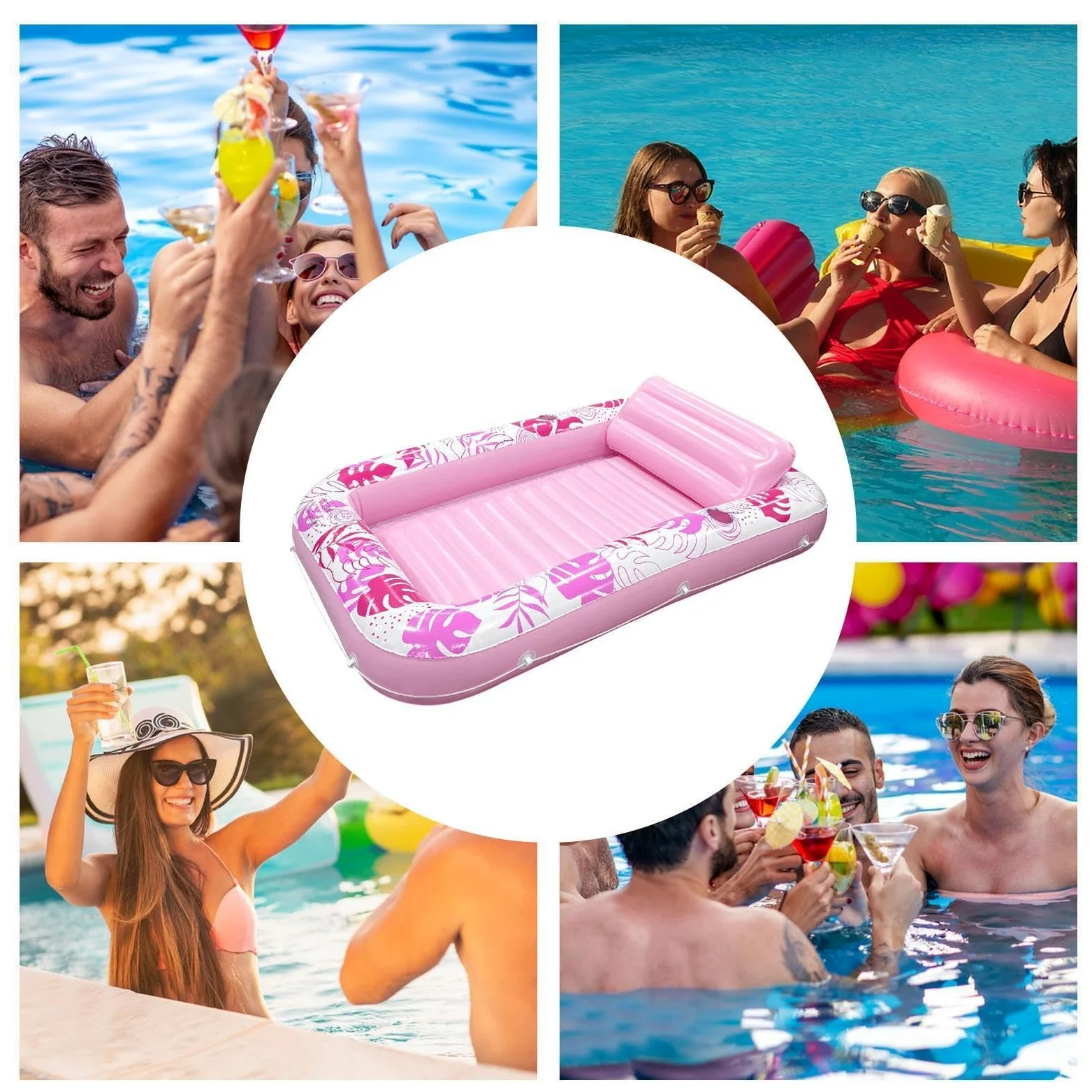 Galleggiante gonfiabile per piscina, 176 x 114 cm | Pinna gonfiabile per esterni, design botanico tropicale, robusta pelle in PVC + due valvole d'aria, resistente e spessa