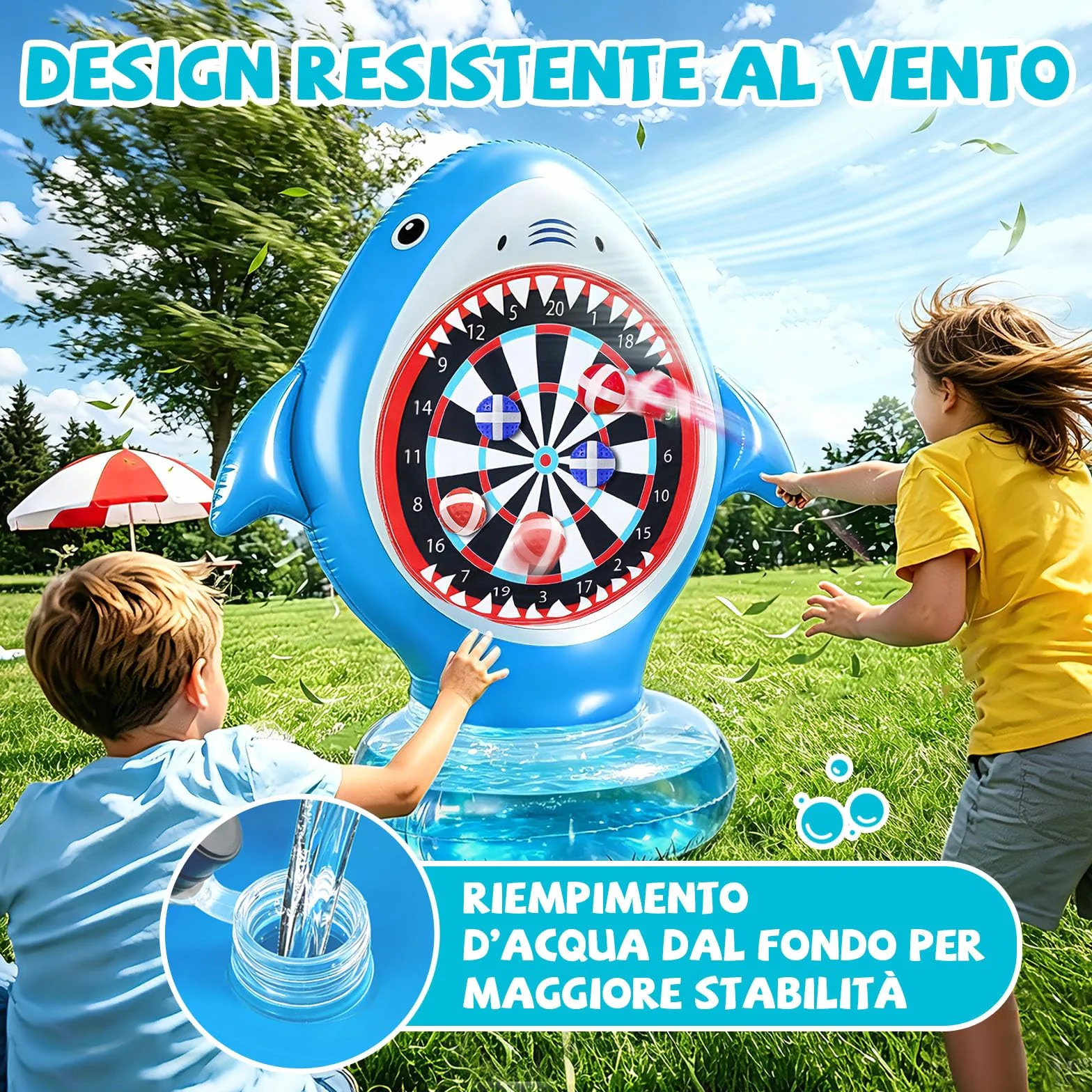 Gioco Gonfiabile Bersaglio, Bersaglio Freccette Gonfiabile - 10 Palline Velcro, Giochi Piscina Bambini Adulti, Gioco Lancio Bersaglio Famiglia Giardino Spiaggia