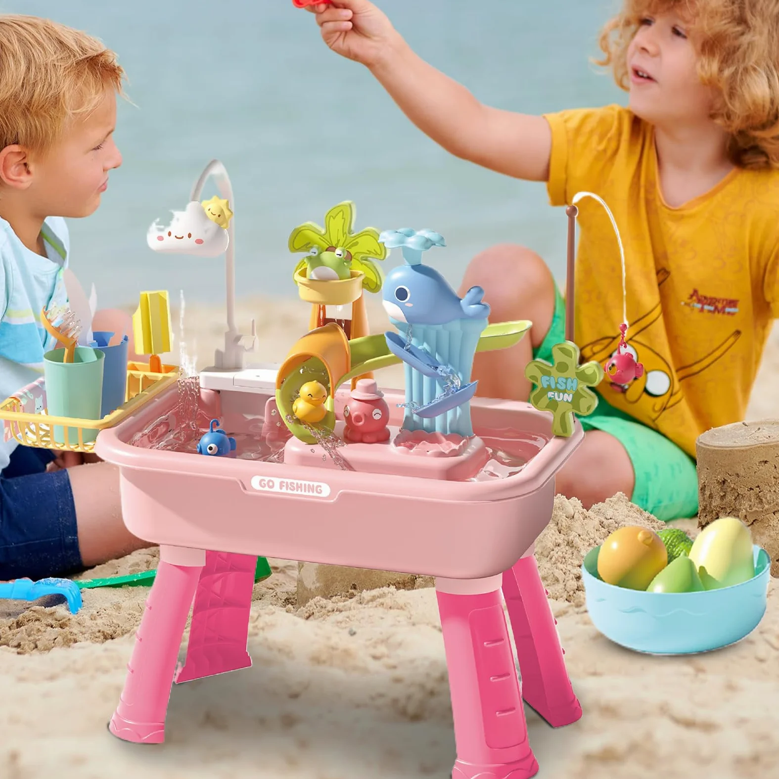 Tavolo Acquatico Esterno Tavolo Sensoriale Acquatico | Educativo Rubinetto Elettrico 4 in 1 per Bambini Casa Scuola Spiaggia Giardino Viaggio Picnic Compleanno