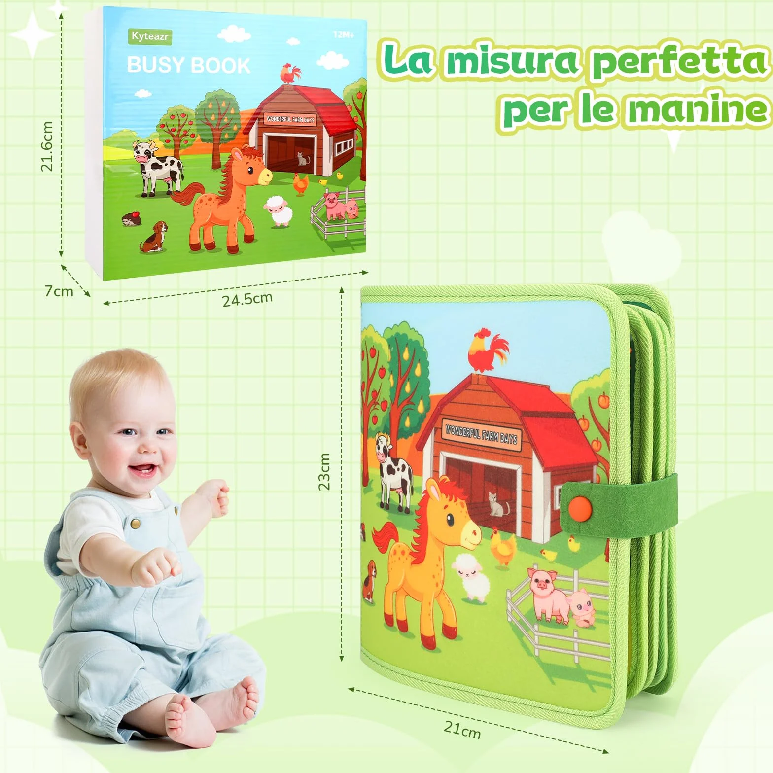 Busy Board Montessori 2 Anni, Giochi per Bambini Fattoria con 25 Attività, Quiet Book Regalo 2-4 Anni Sviluppo Precoce