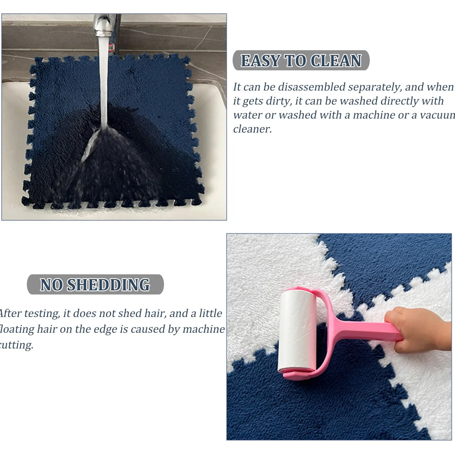 Tappeto in Schiuma di Peluche Splice Interlocking Carpet, 16 Pezzi Tappetino Interlocking, Tappetino in Schiuma Interlocking, Tappetino in Schiuma a Puzzle Quadrato,Dark Gray+Light Blue