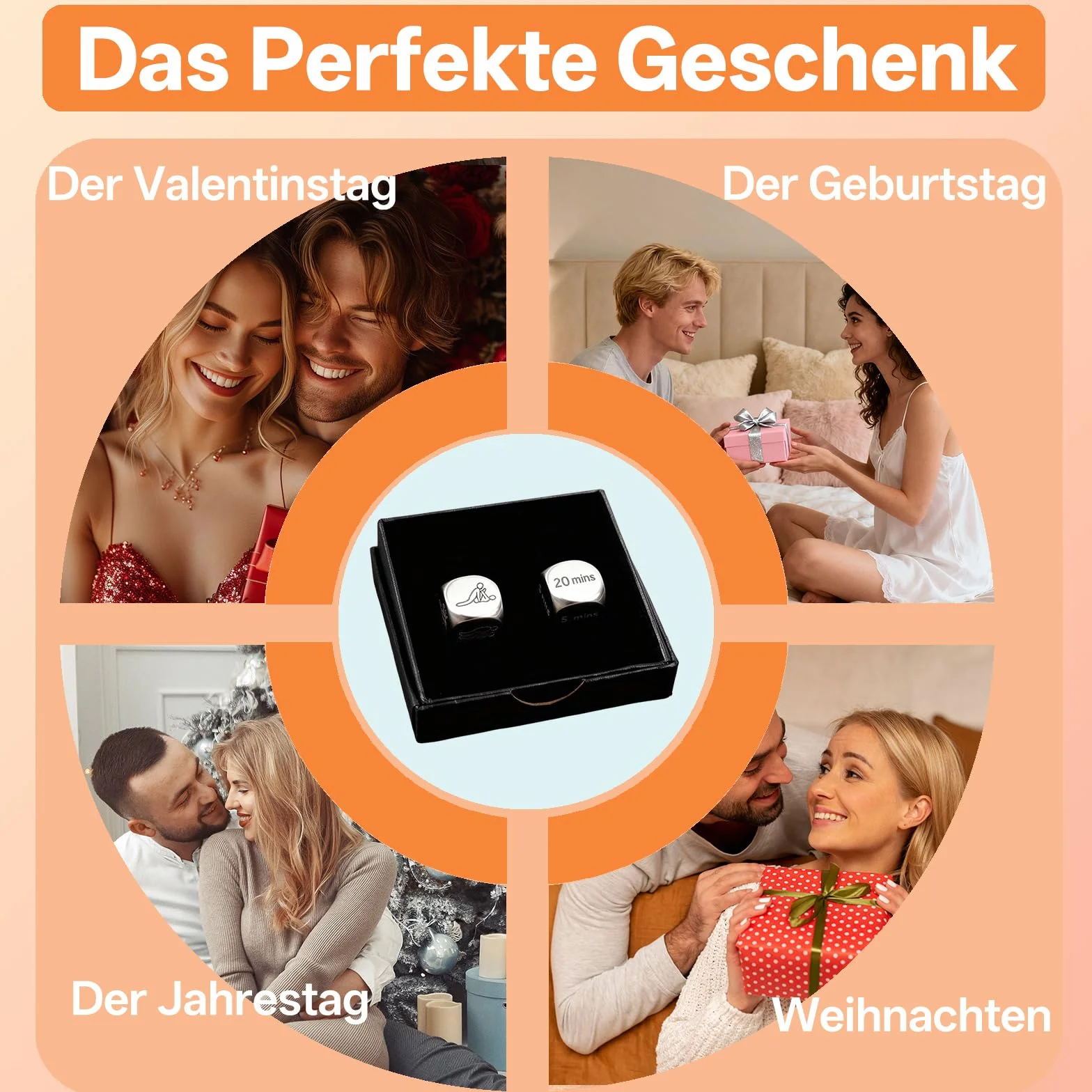 San Valentino per Lui/Lei, Gioco di Dadi Romantico per Coppie – Dadi in Acciaio Inox Tempo & Posizioni | Idea Regalo per San Valentino, Anniversari e Natale