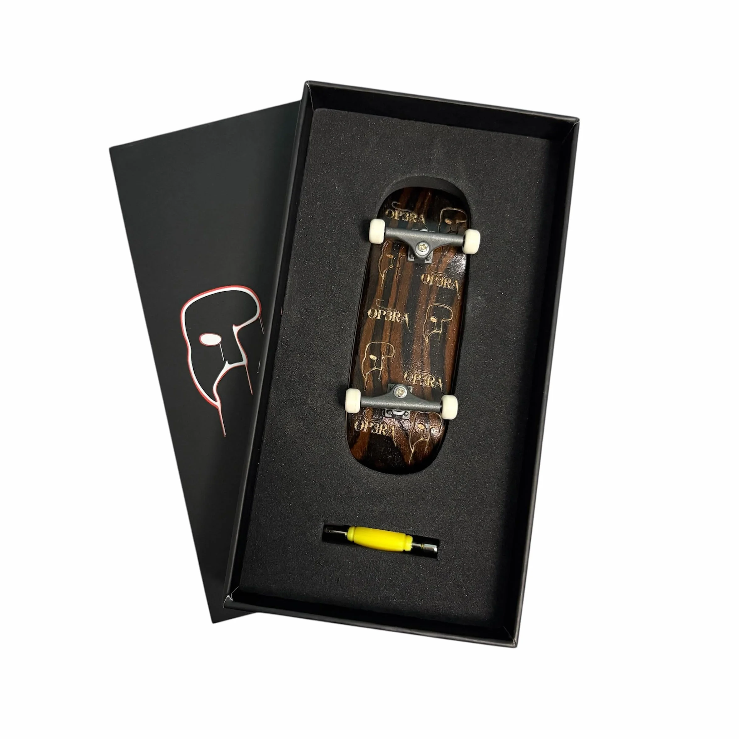 LEEFAI Pro Fingerboard Complete 34 x 96 mm, pedana in legno d'acero con truck incisi, ruote in uretano, configurazione pre-assemblata, logo Op3ra inciso (logo piccolo)