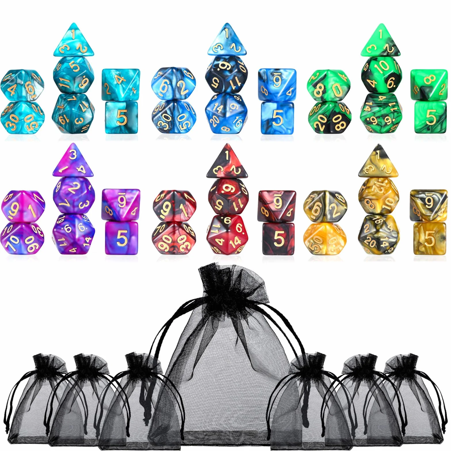 42 Pezzi Dadi Poliedrici per Rpg Dungeons e Dragons Pathfinder DNG Rpg MTG, Doppi Colori