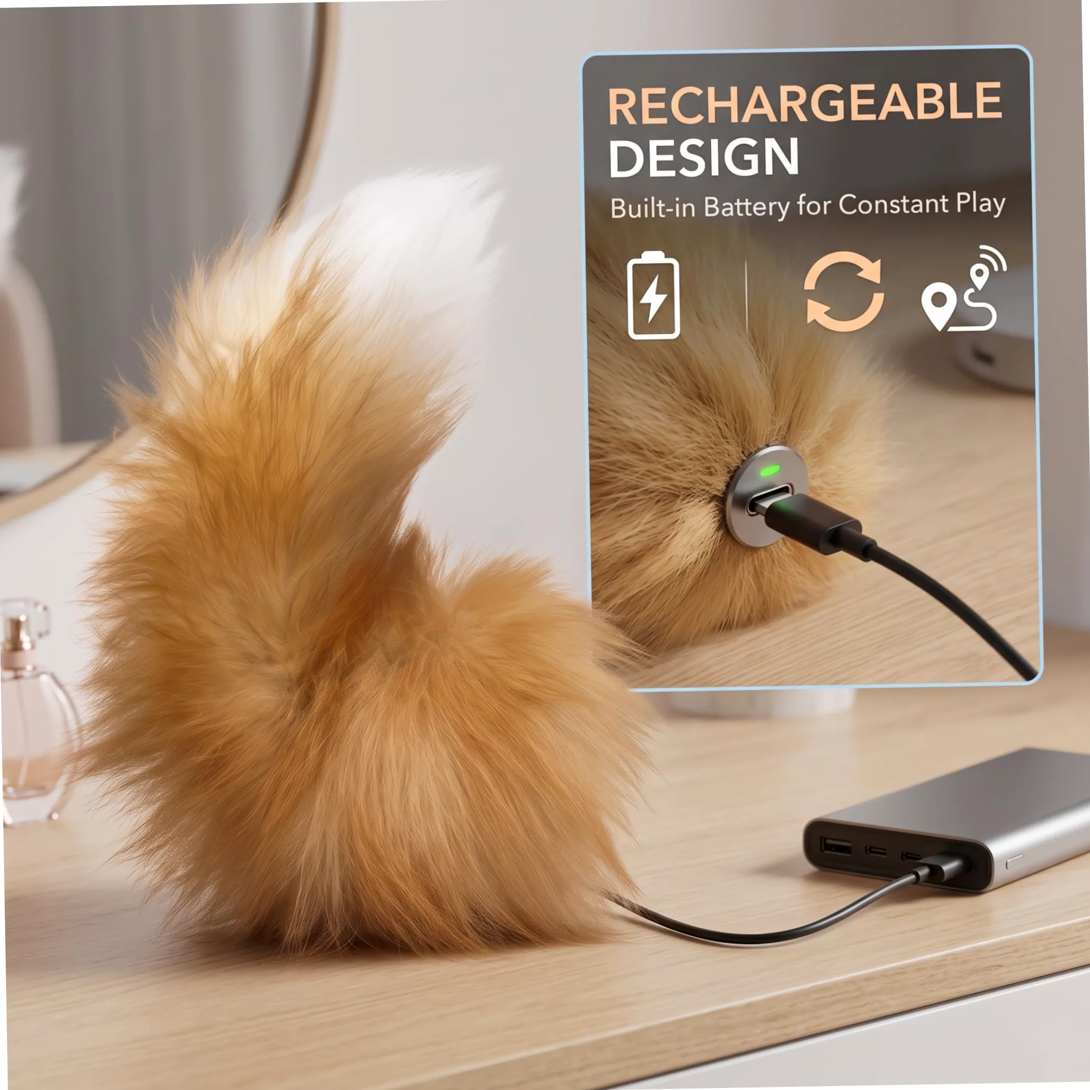 Coda mobile, accessorio cosplay coda di volpe elettrica ricaricabile, argento