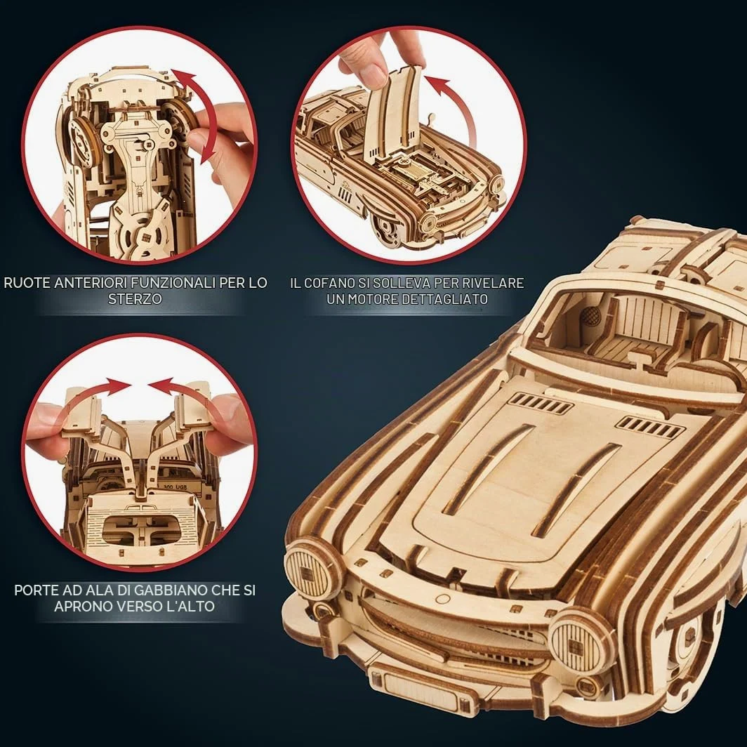 UGEARS Coupé Sportiva con Alettone - Modellismo Auto da Costruire Adulti - Puzzle 3D Legno Costruzioni per Adulti - Kit Modellino Auto da Costruire con Autentico Design ad Ali di Gabbiano