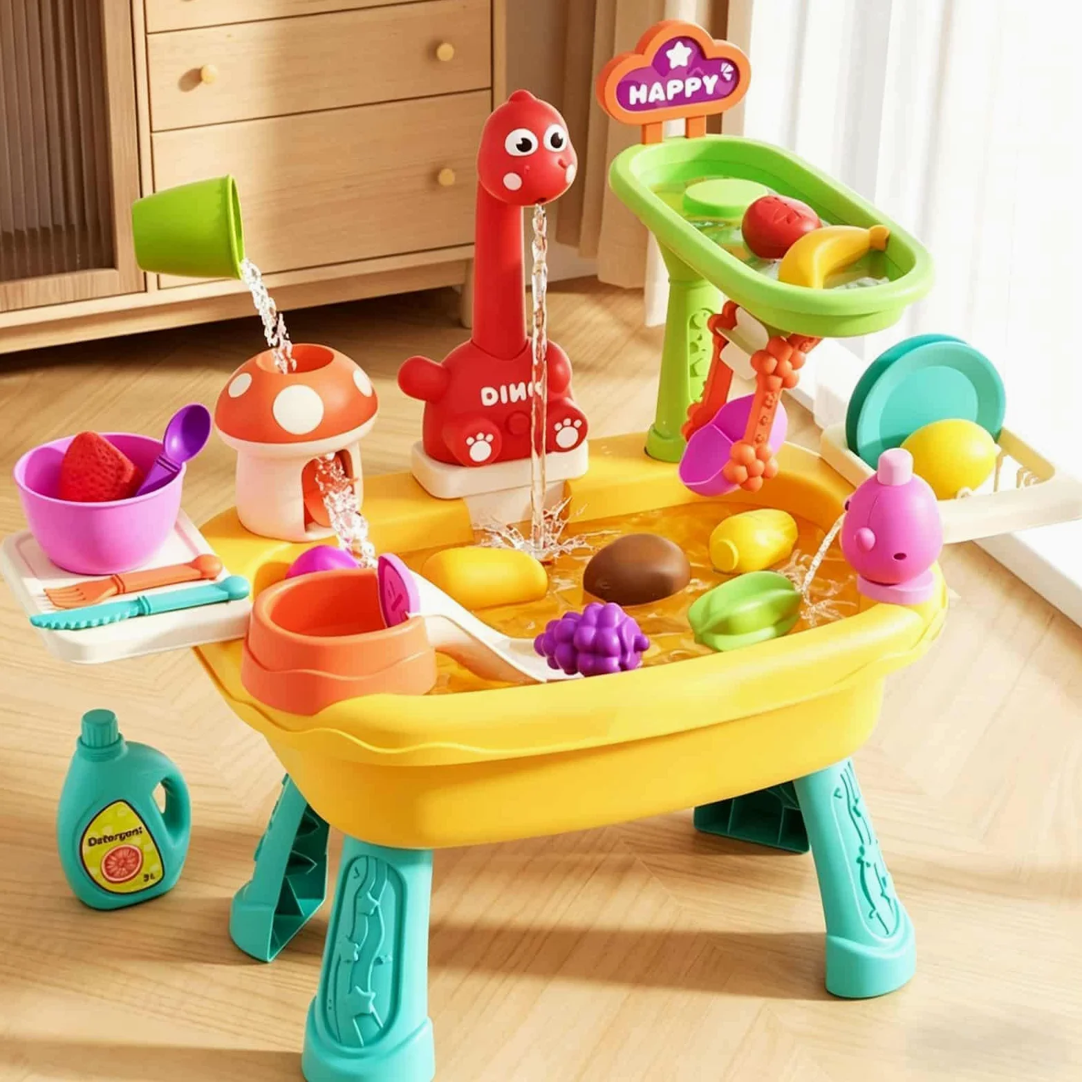Tavolo da gioco con rubinetto e simpatico set da gioco con dinosauri | Tavolo da gioco per bambini giocattoli d'acqua all'aperto per ragazzi ragazze sviluppo cognitivo educazione precoce e
