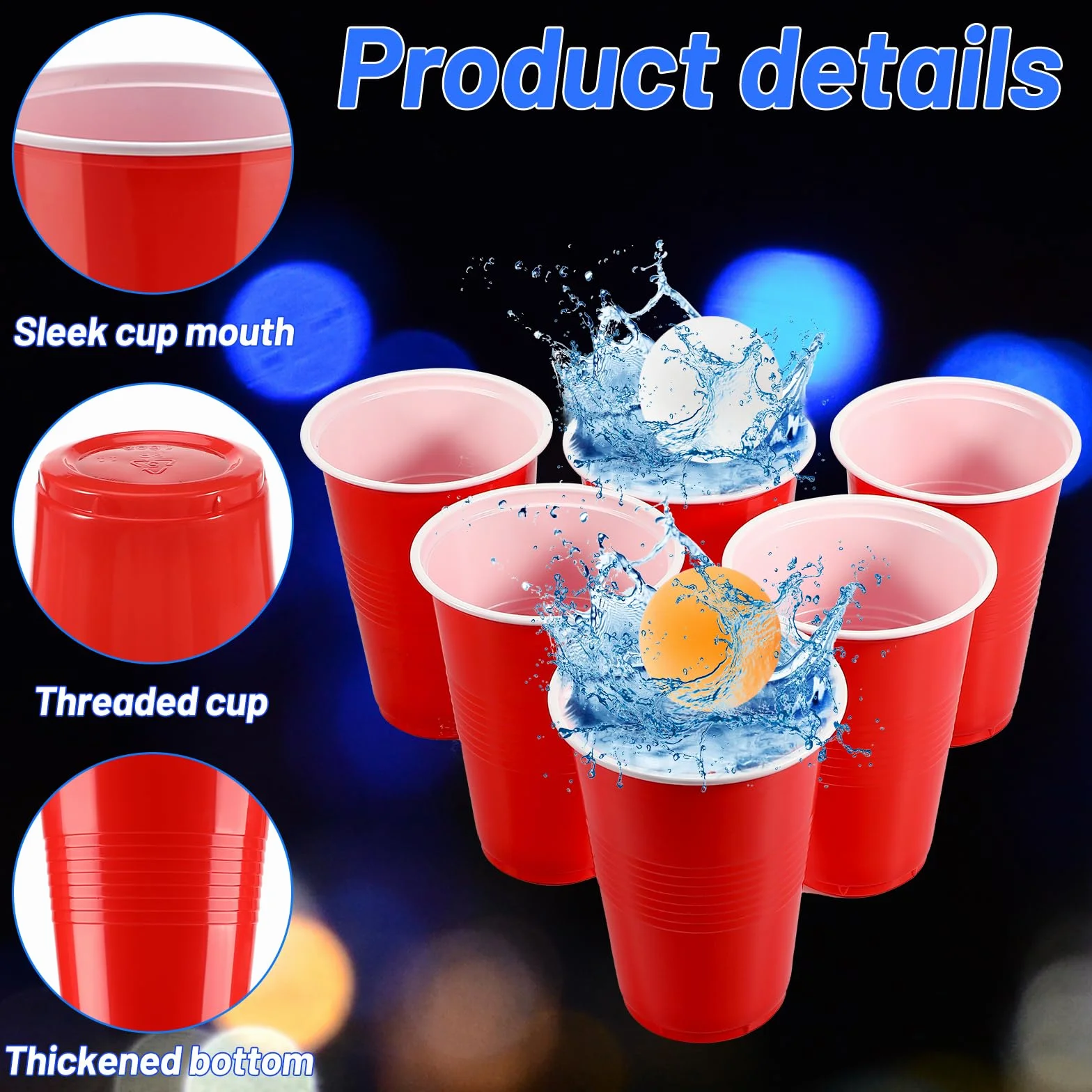 Litimkat Set di Bicchieri da Birra Pong, 50 Bicchieri Beer Pong(500ml) e 12 Palline da P ing Pong, Bicchieri riutilizzabili, per Giochi di bevute, Feste, Compleanni, Festival, Matrimoni, Campeggio