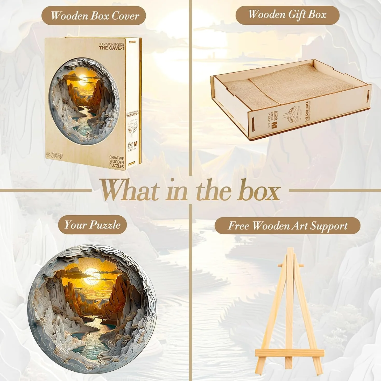 Puzzle in legno per adulti, effetto visione 3D, forma unica all'interno della grotta, puzzle in legno per adulti, puzzle in legno, sfida, puzzle in legno (L-34 x 34 cm, 300 pezzi)