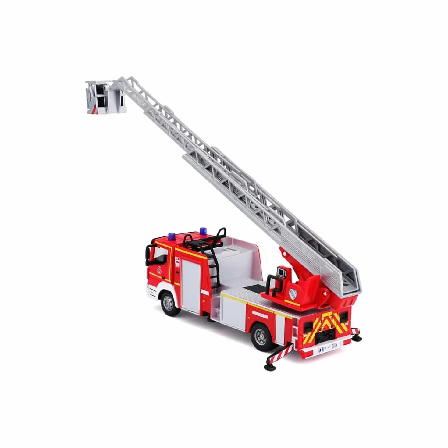 Bburago B18-32018 Camion dei Pompieri Mercedes ATEGO Magirus DLK pressofuso con Braccio funzionante, Rosso, Medio