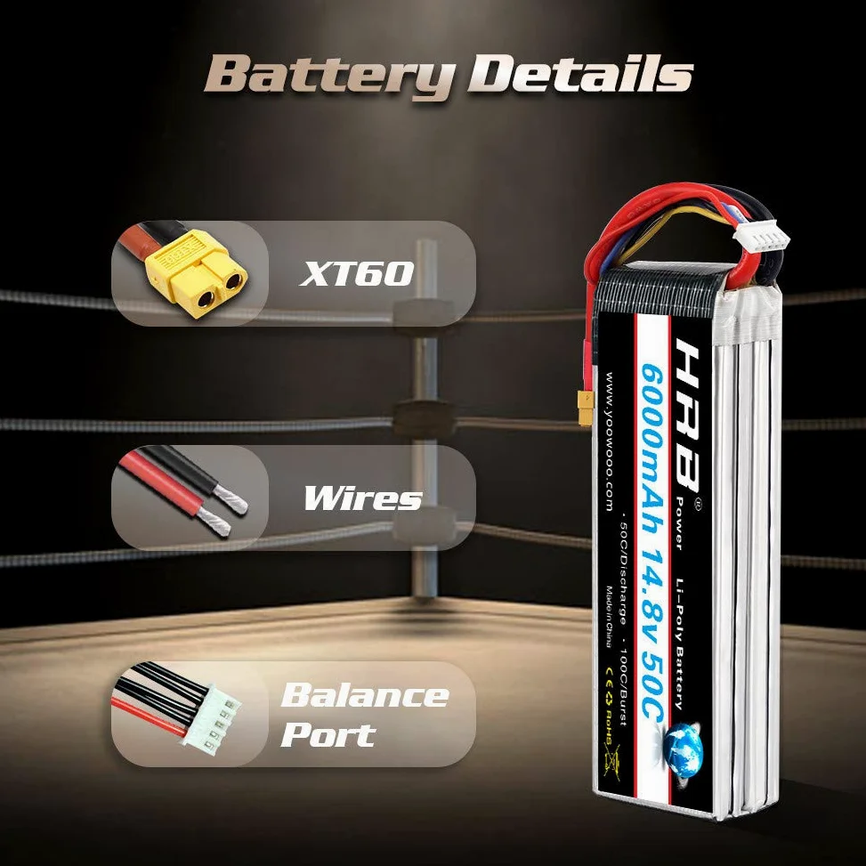 HRB 14.8V 6000mAh 4S 50C-100C RC Lipo Batteria con xt60 spina Per RC Autocarro Barca Drone Elicottero Quadcopter (EC3/Deans/Tamiya)