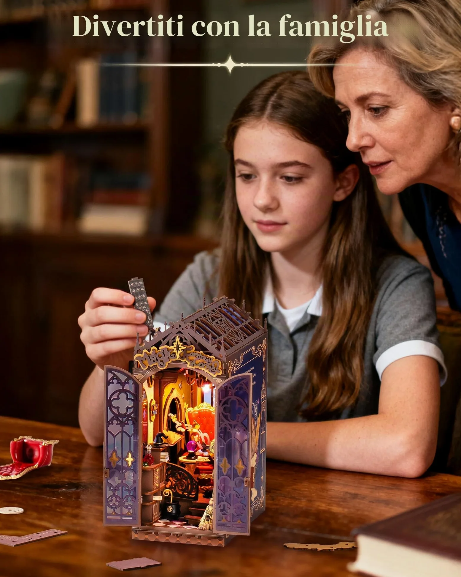 ROBOTIME Kit Angolo Lettura per Adulti – Angolo Magico Fantasy, Kit Casa in Miniatura Fai da Te, Decorazione per Libreria Booknook, Regalo Creativo per Adolescenti e Adulti