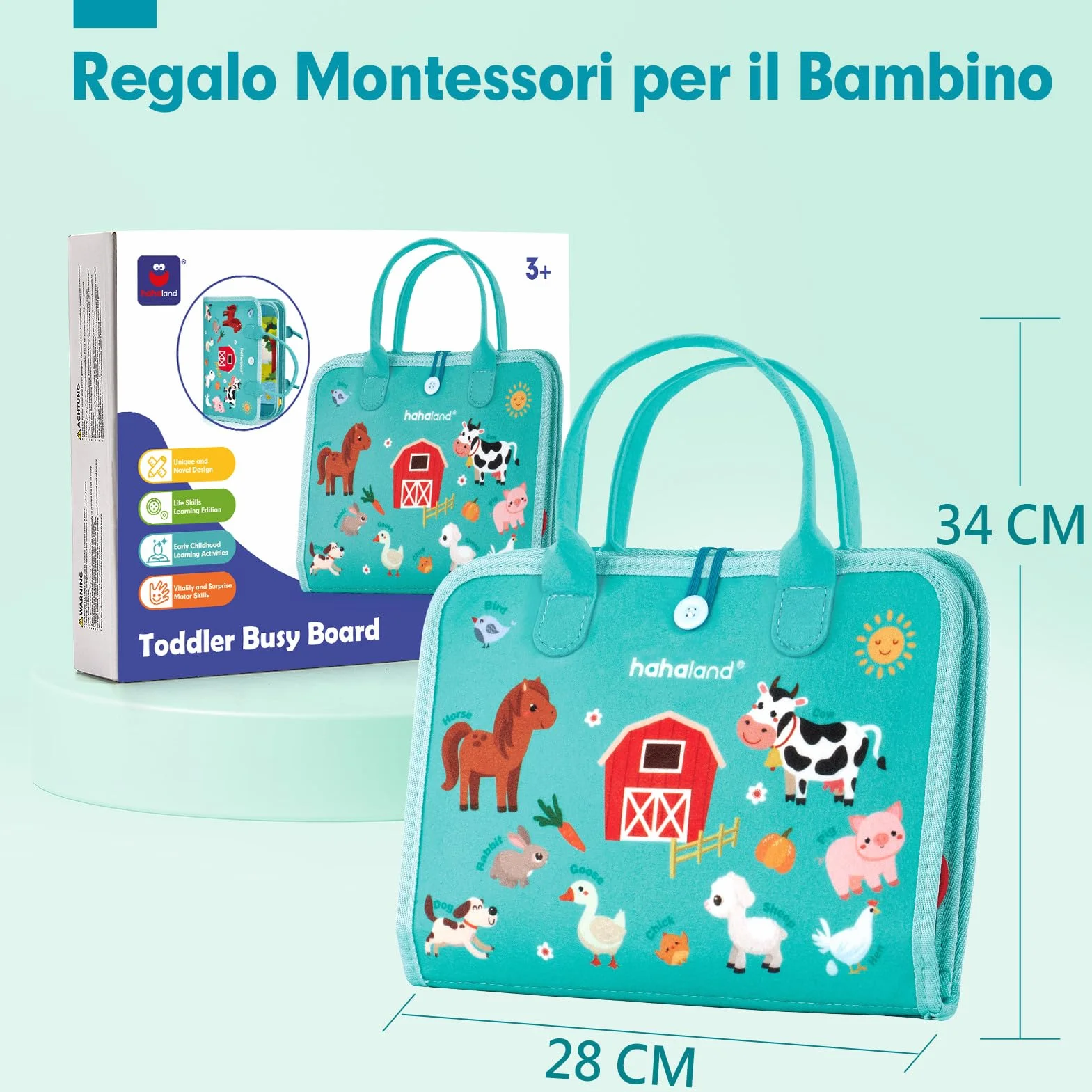 Montessori Busy Board di Feltro Bambino - Pannello Sensoriale Educativo per Bambini, Regalo Compleanno