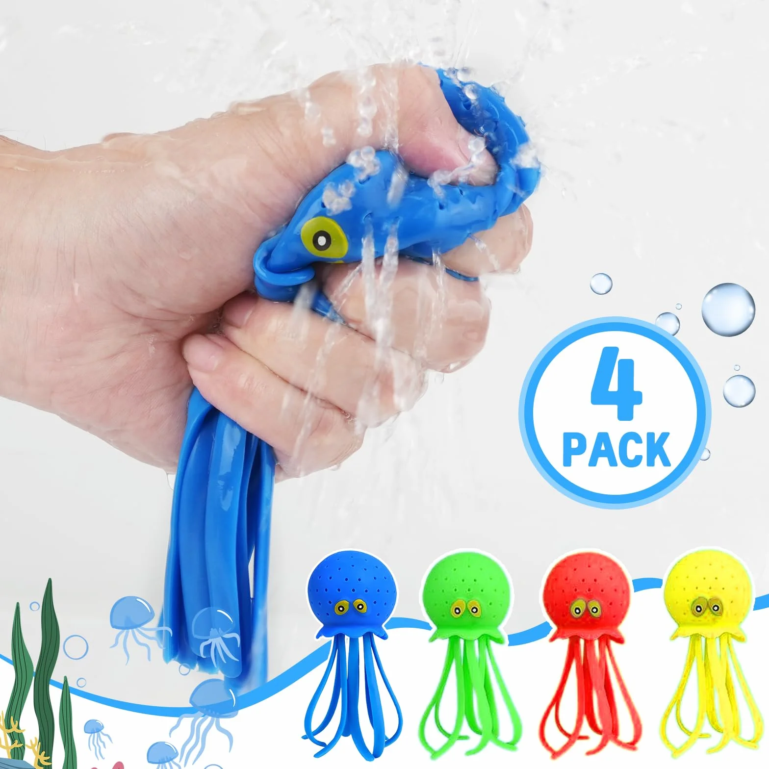 4 Pezzi Giocattolo Medusa ad Acqua, Giocattolo Fidget Morbido Galleggiante per Bagnetto, Giocattolos Divertente per Piscina, Regalo di Vacanze Estive per Bambini