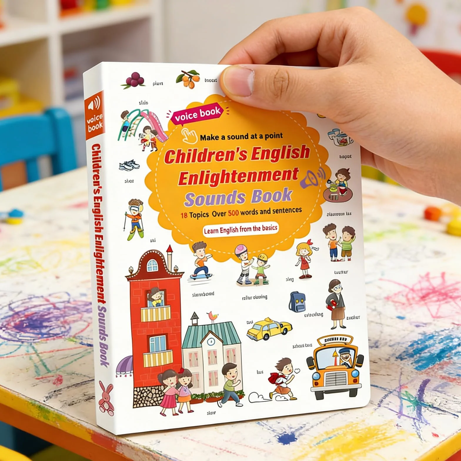 Libro di Apprendimento Audio di 500 Parole in Inglese, Libro Sonoro Interattivo per Bambini con 18 Temi Quotidiani, Giocattolo Educativo Divertente per Bimbi dai 2 ai 6 Anni