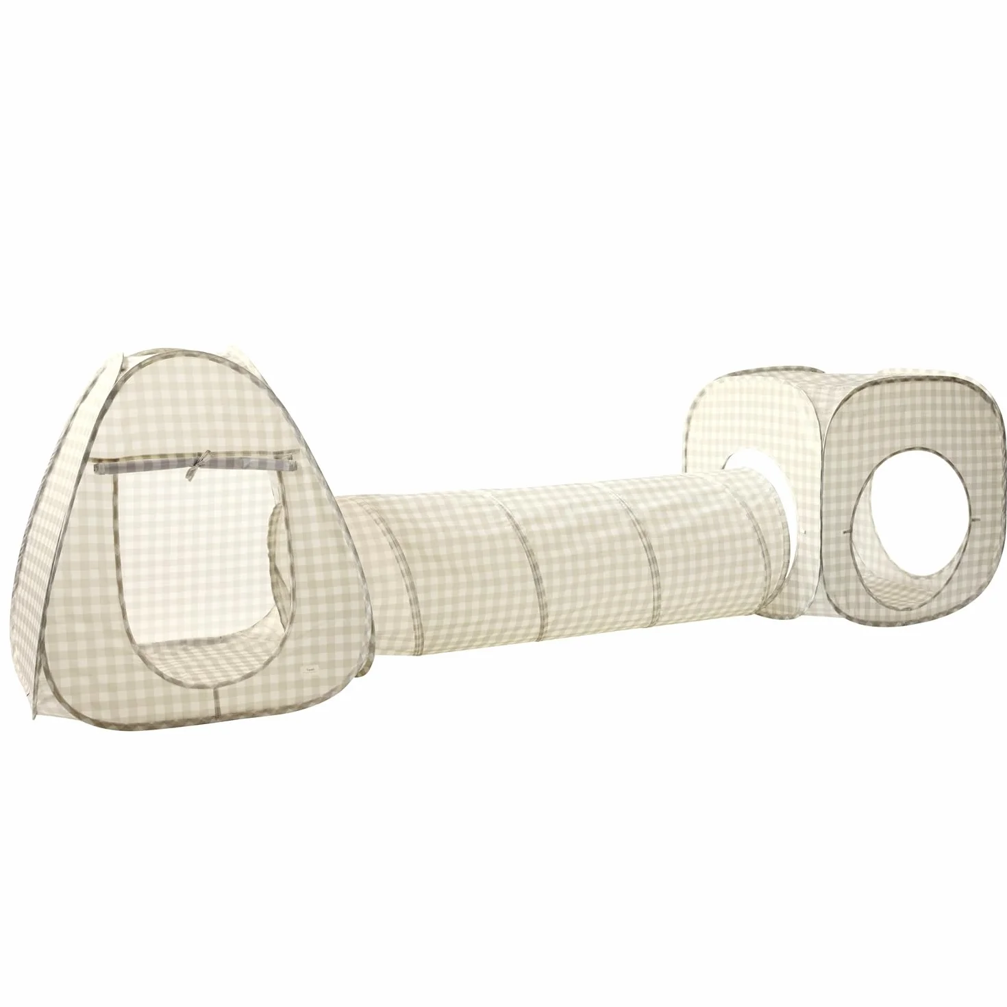 3 Sprouts Tenda Tunnel Gioco Bambini, Quadretti Beige | set tenda e tunnel gioco; pieghevole; per gioco interno, movimento e cameretta; si ripone piatto dopo il gioco; uso interno