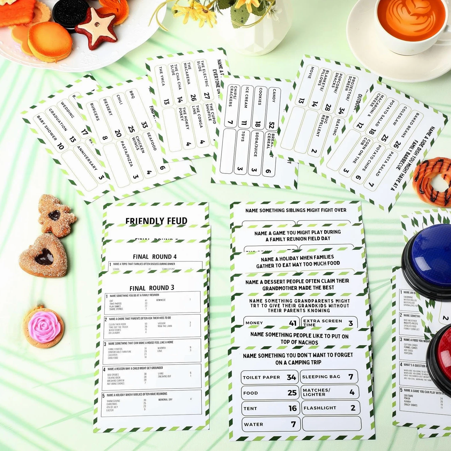 Gioco di feud amichevole per riunioni di famiglia, con 2 cicalini di risposta, carte feud per gioco notturno divertente quiz per gruppi di feste team building (colorato, famiglia)