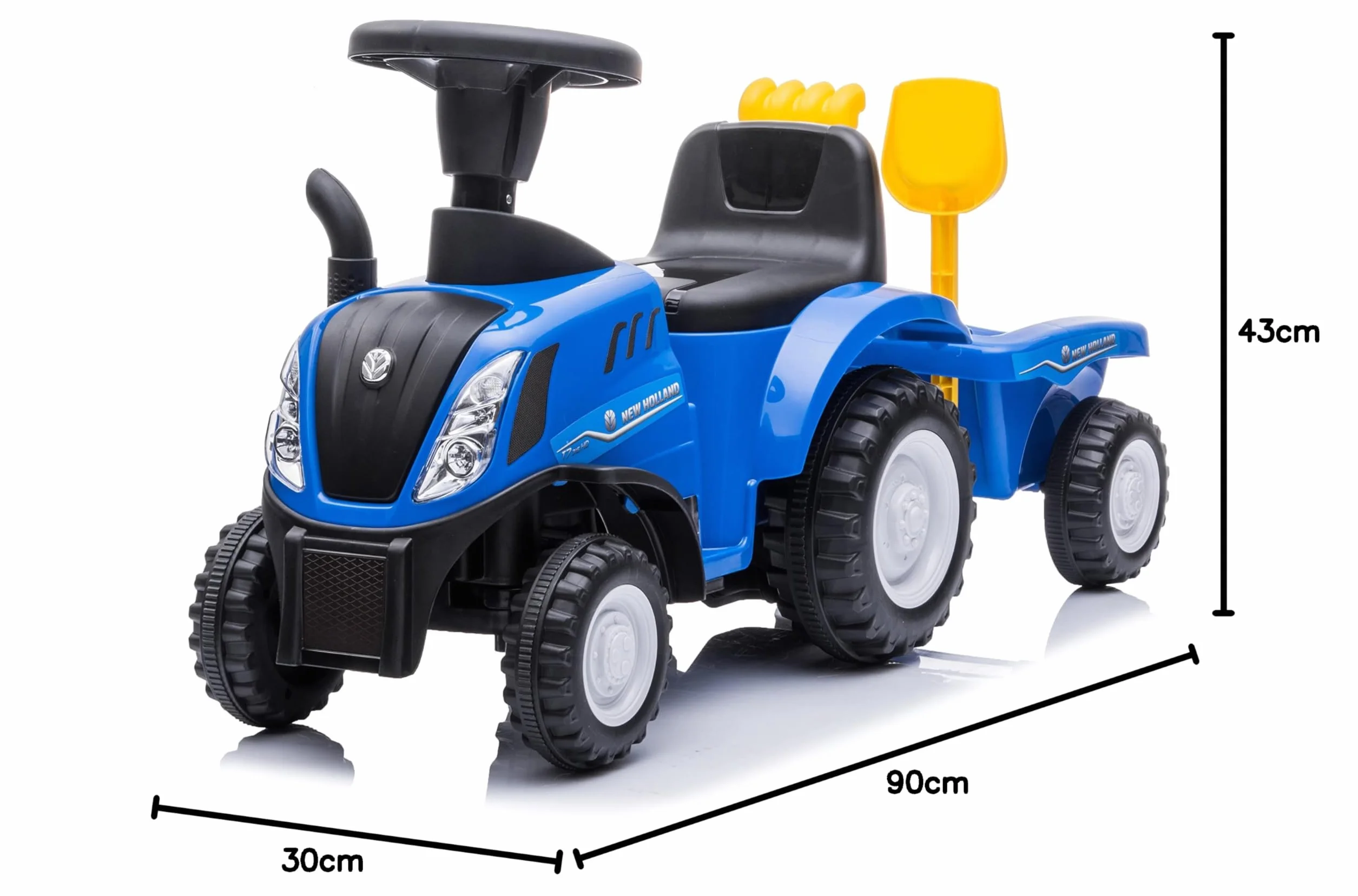 Sun Baby New Holland Macchinina Cavalcabile per Bambini 12 Mesi con Pala e Rastrello, Clacson, Suono Motore (Blu)