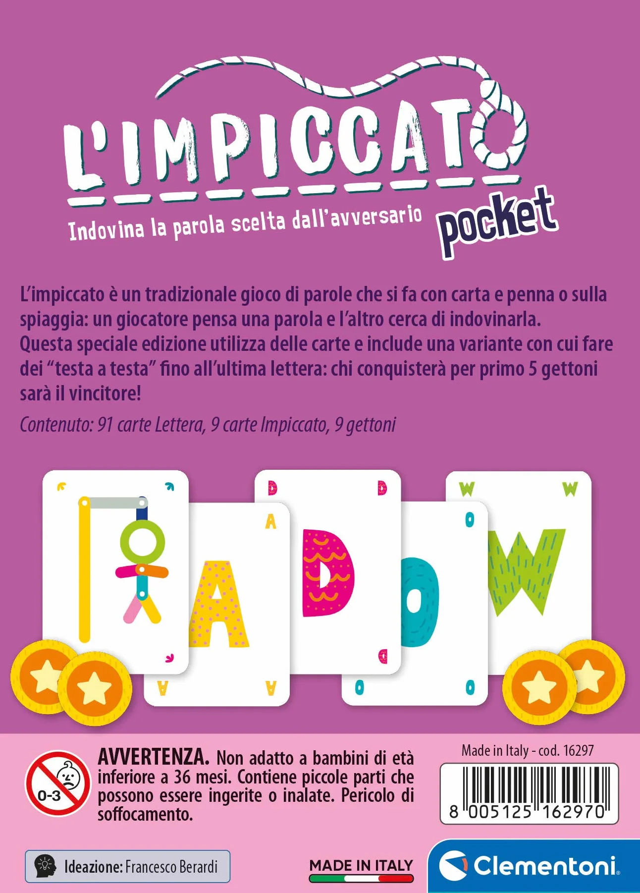 Clementoni L'Impiccato Versione Tascabile Gioco da Tavolo 100 Carte 6+ Anni 2 Giocatori Italiano