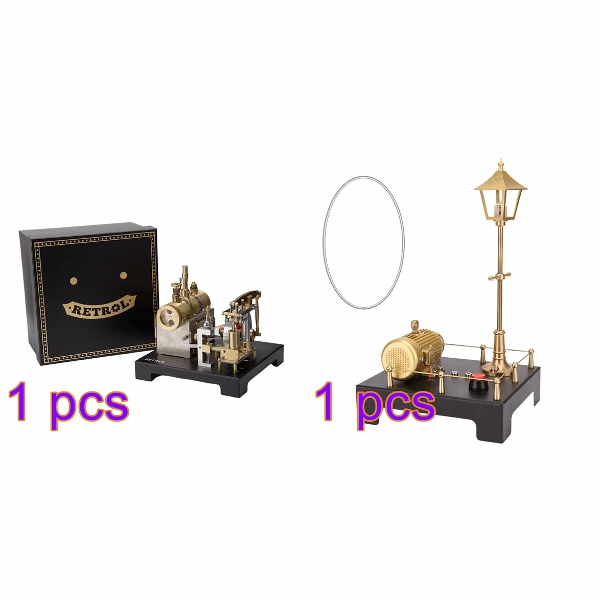 TechSpieler (85PCS SE-01 Modellino di macchina a vapore con supporto in metallo fisso, caldaia orizzontale, motore e accessori per scena