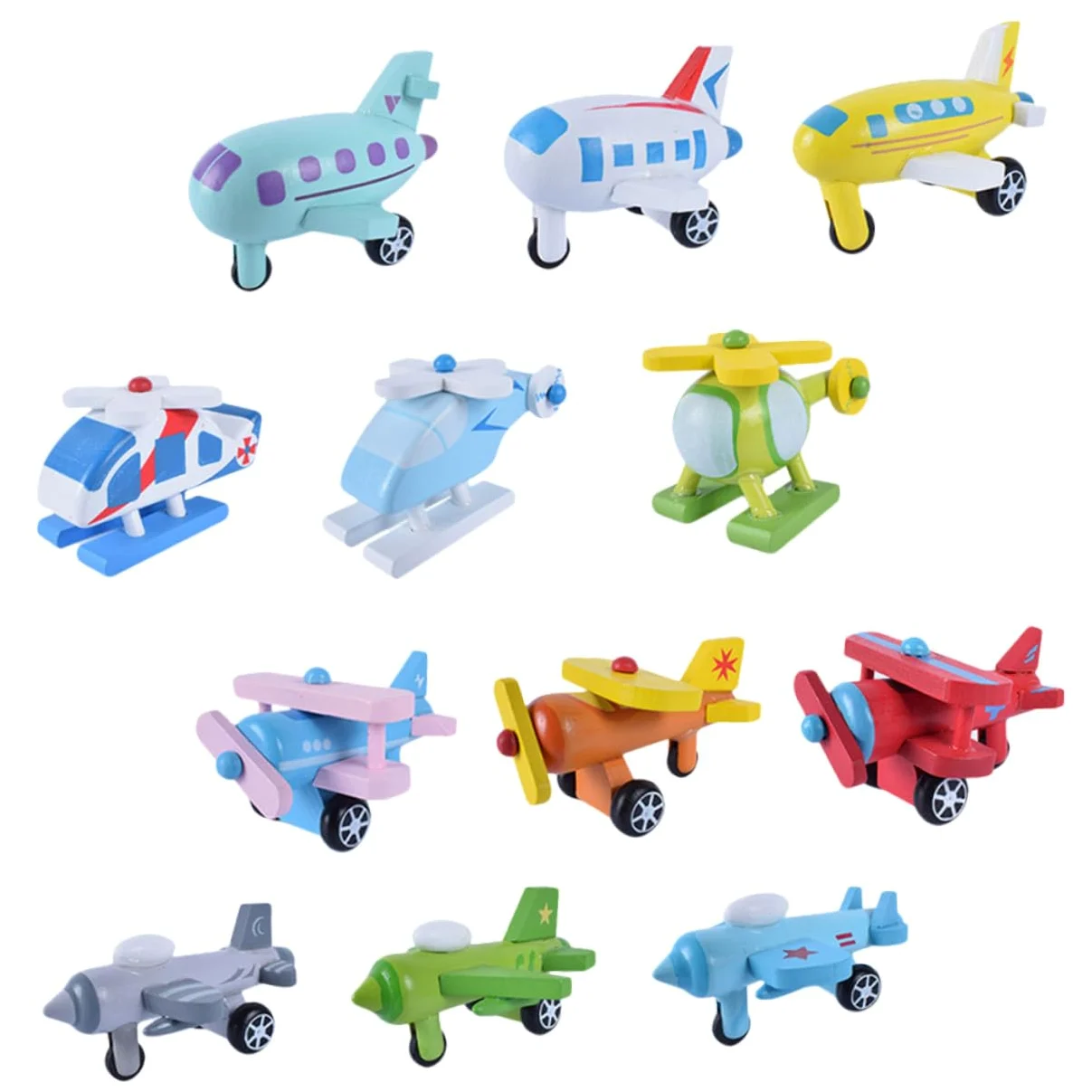 Mini Aeroplano in Legno 12 Pezzi, Giocattolo per Ragazzo Ragazza | Versione Colorata, senza Sbavature, Favorisce la Presa, Adatto a Bebè e Primi Giochi Educativi