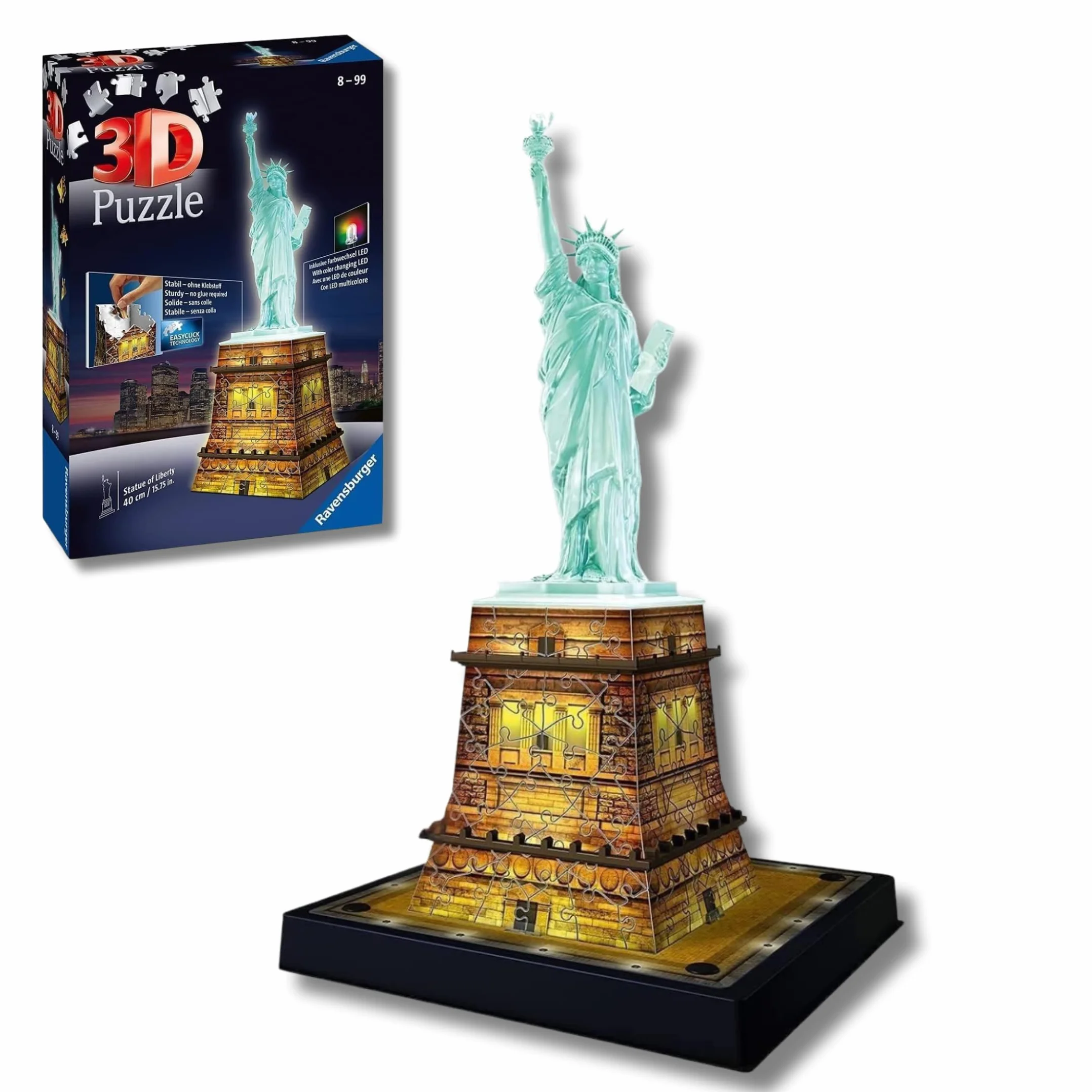 Ravensburger - Puzzle 3d Statua Della Libertà LED | Puzzle 3d Per Adulti E Bambini A Partire Dagli 8 Anni | Modellismo Da Costruire Adulti Di 120 Pezzi | Regalo Bambino 8 Anni E Più