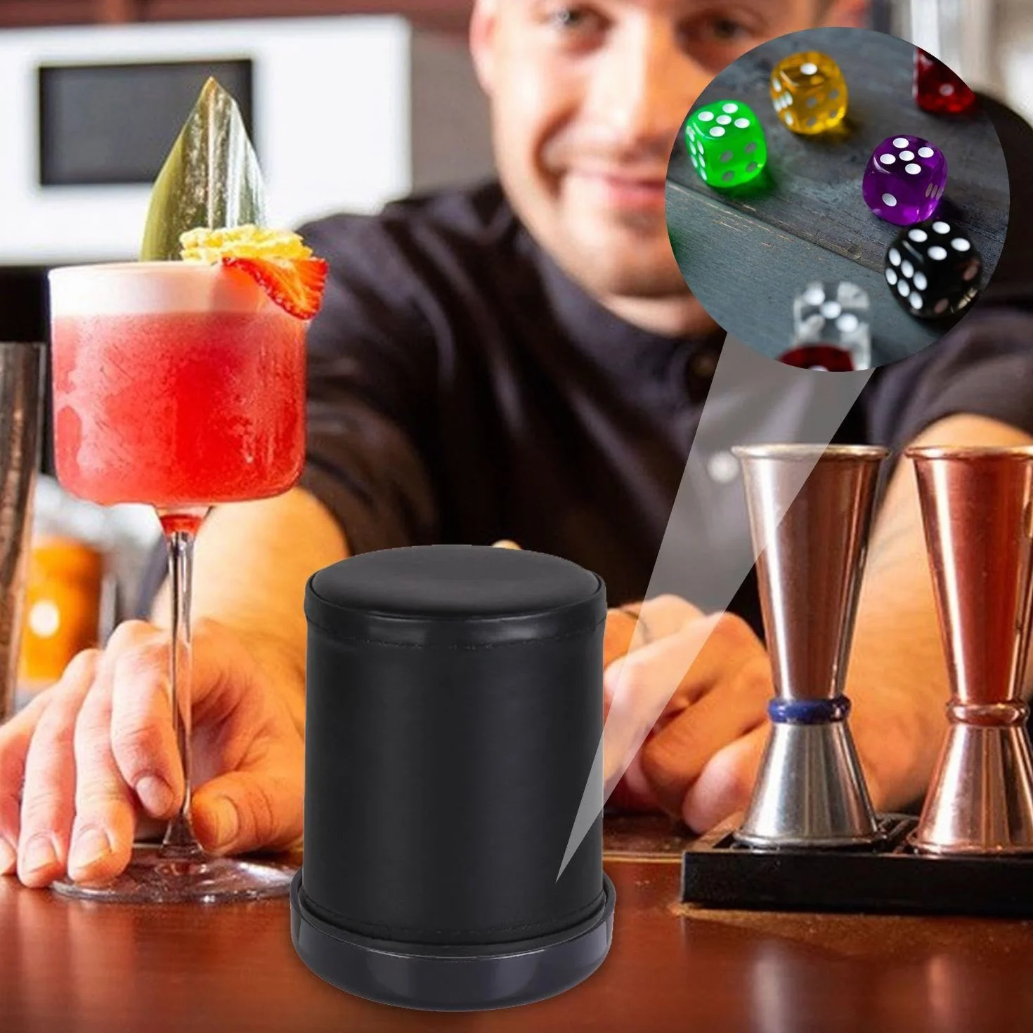 1 Tazza per Dadi in Pelle E Velluto con Coperchio E 10 Dadi Colorati, Accessori per Giochi da Tavolo, Giochi di società Interattivi, Giocattoli da Lancio
