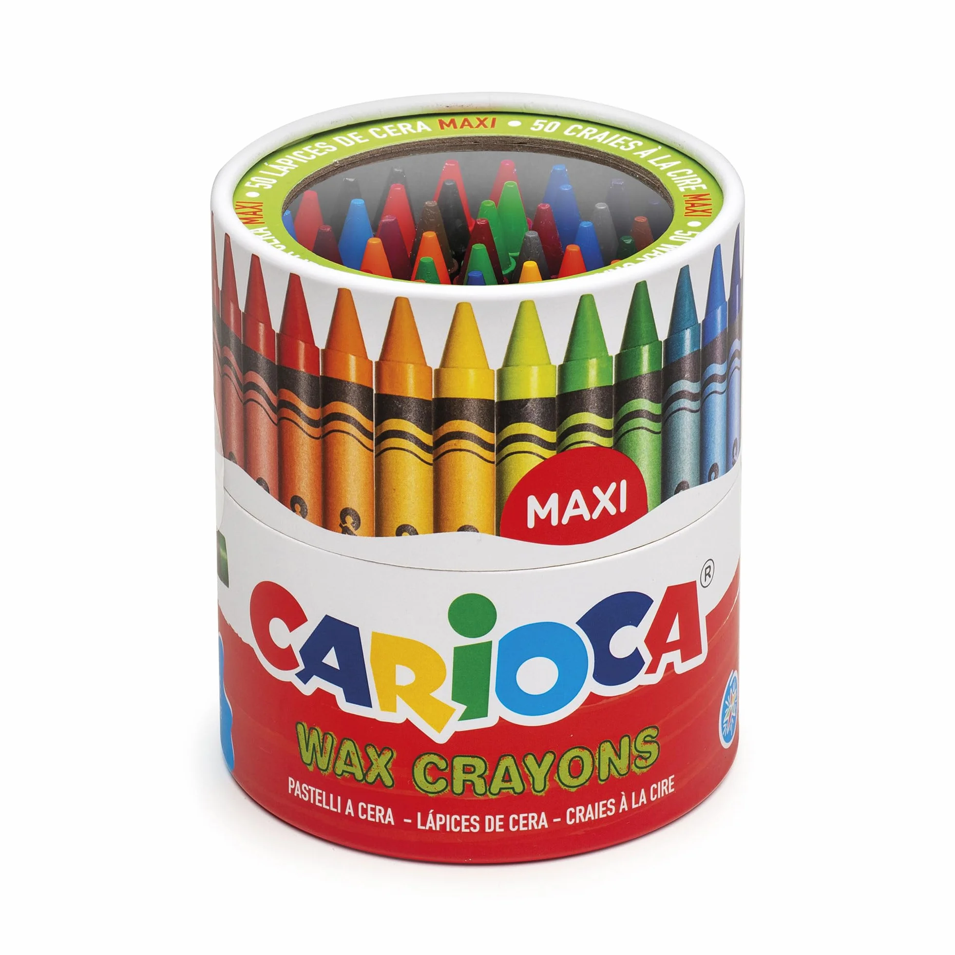 Carioca MAXI WAX | 42388 - Scatola Pastelli a Cera Maxi, Colori Assortiti, 50 pezzi, Multicolore